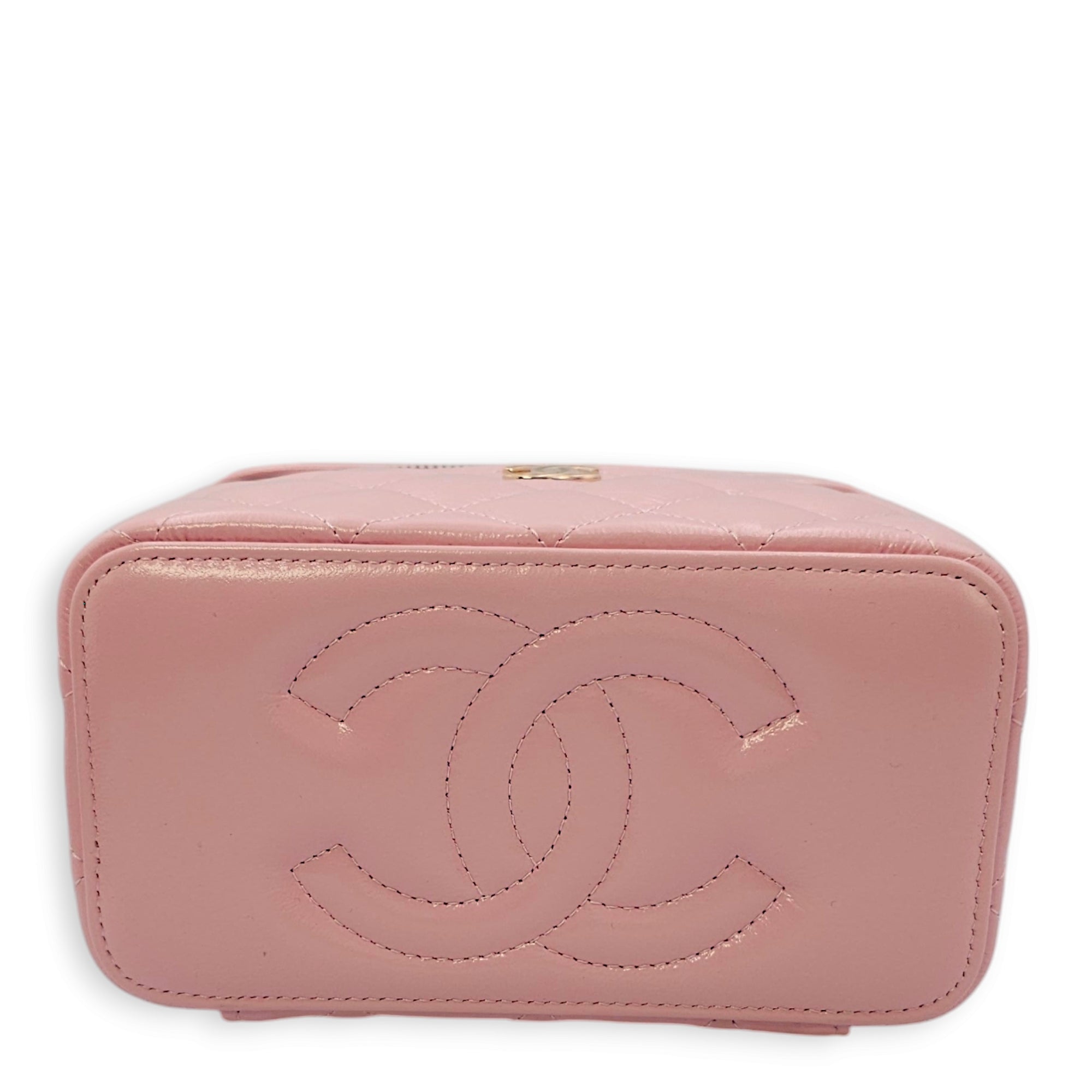 Double Layer 16x13x8.5cm Pink Vanity Bag in Glazed Calf, Gold hardware
