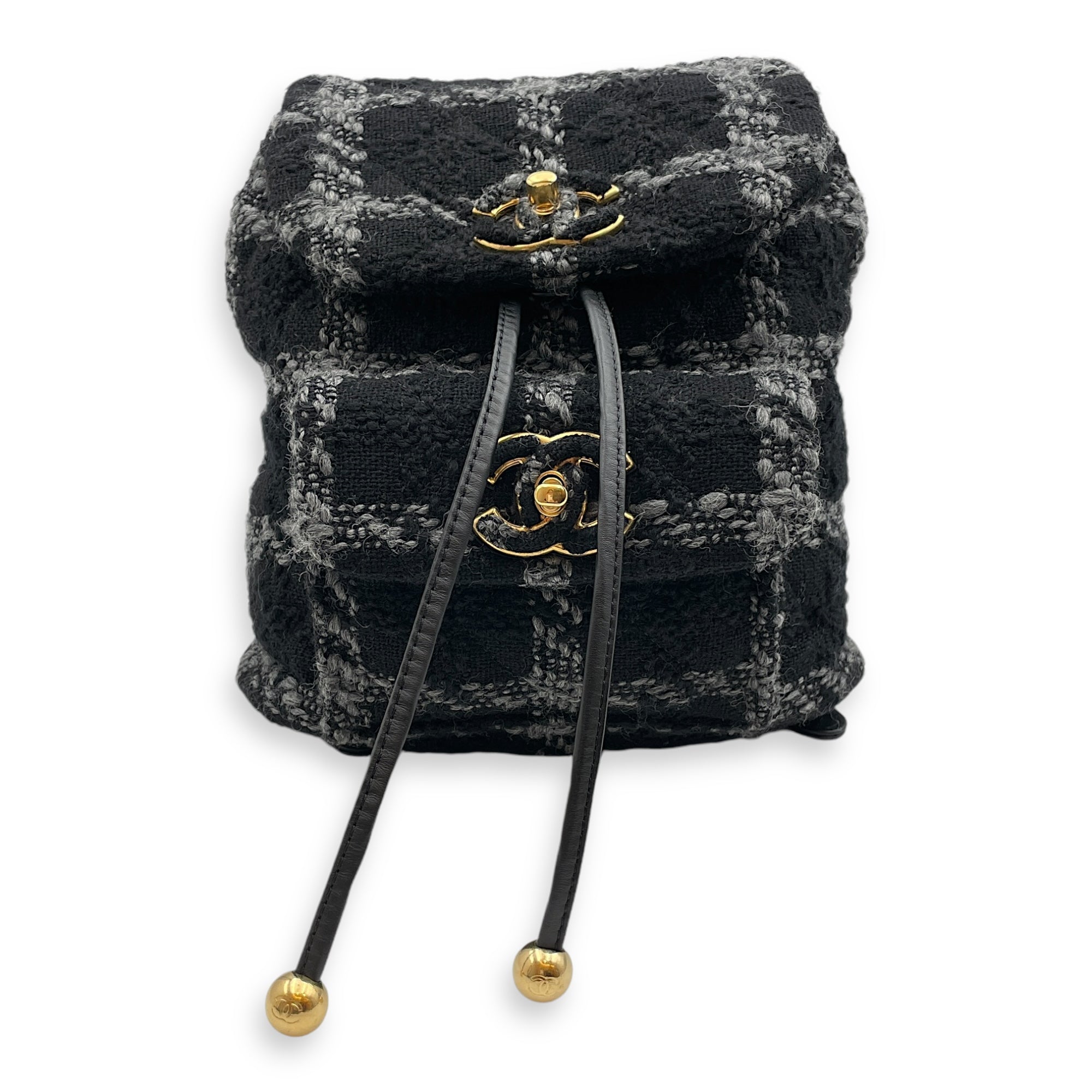 Duma Backpack Black Backpack in Tweed, Wool, Calf, Gold hardware