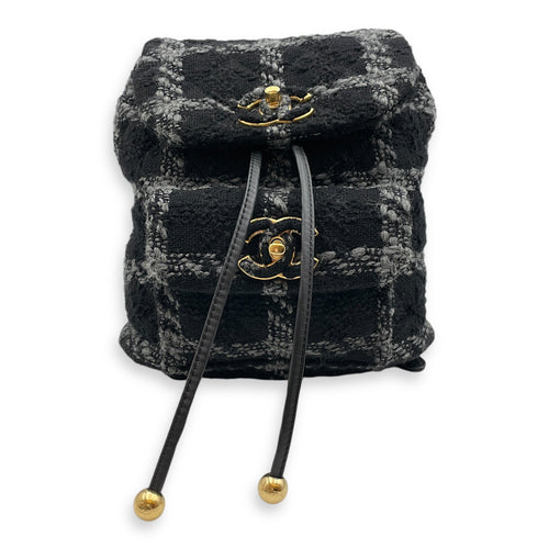 Duma Backpack Black Backpack in Tweed, Wool, Calf, Gold hardware