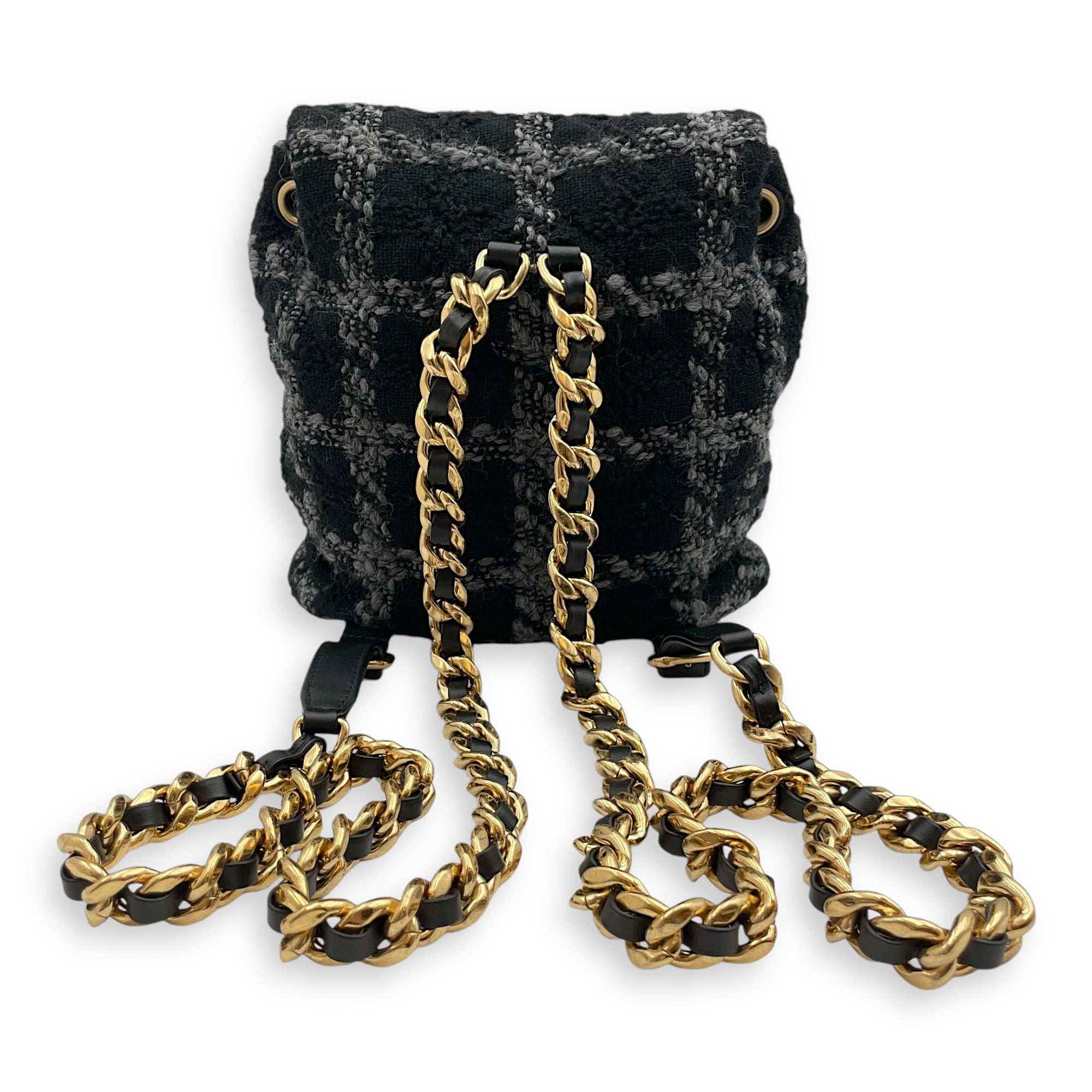 Duma Backpack Black Backpack in Tweed, Wool, Calf, Gold hardware