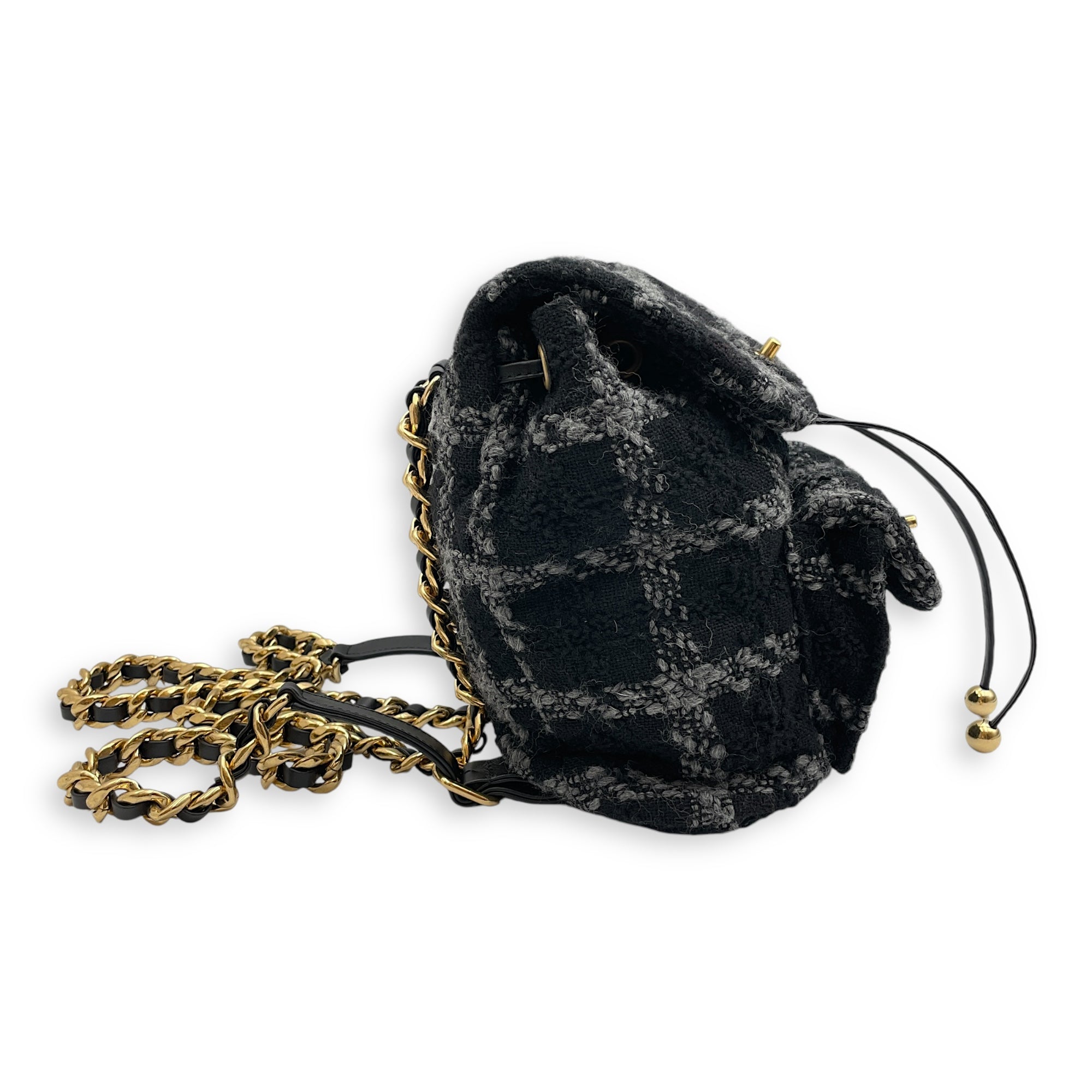 Duma Backpack Black Backpack in Tweed, Wool, Calf, Gold hardware