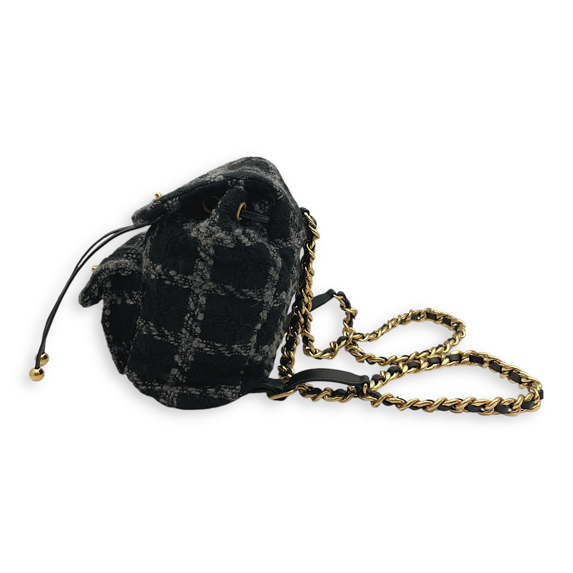 Duma Backpack Black Backpack in Tweed, Wool, Calf, Gold hardware