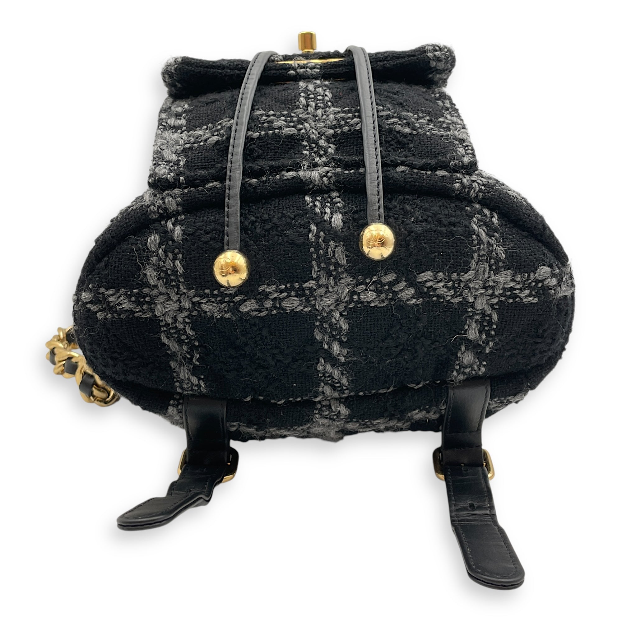 Duma Backpack Black Backpack in Tweed, Wool, Calf, Gold hardware