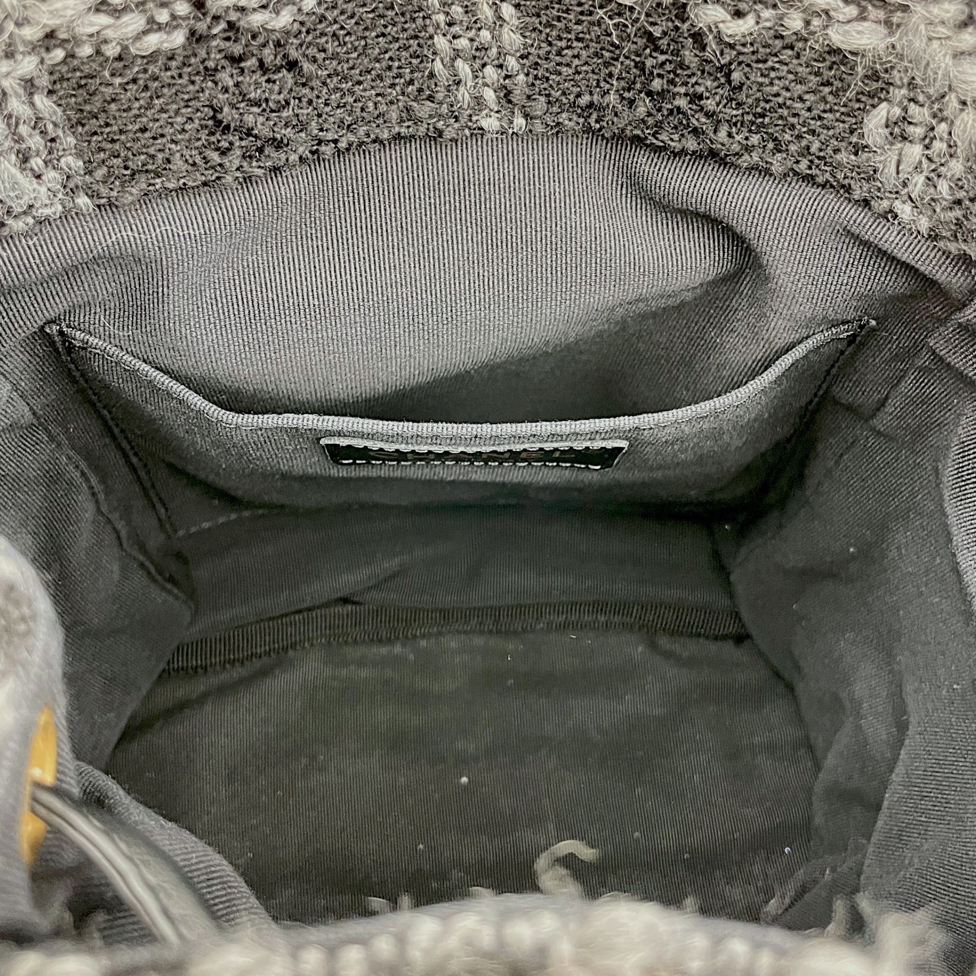 Duma Backpack Black Backpack in Tweed, Wool, Calf, Gold hardware