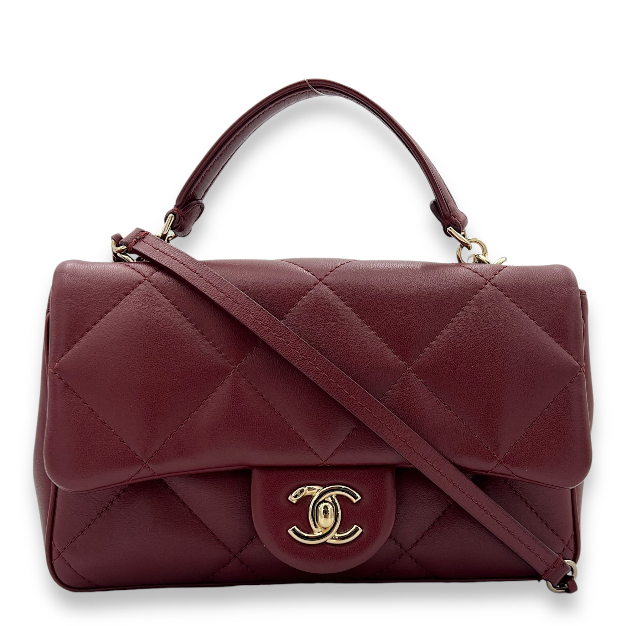 Easy Carry Flap Maroon Shoulder Bag in Lambskin Gold hardware