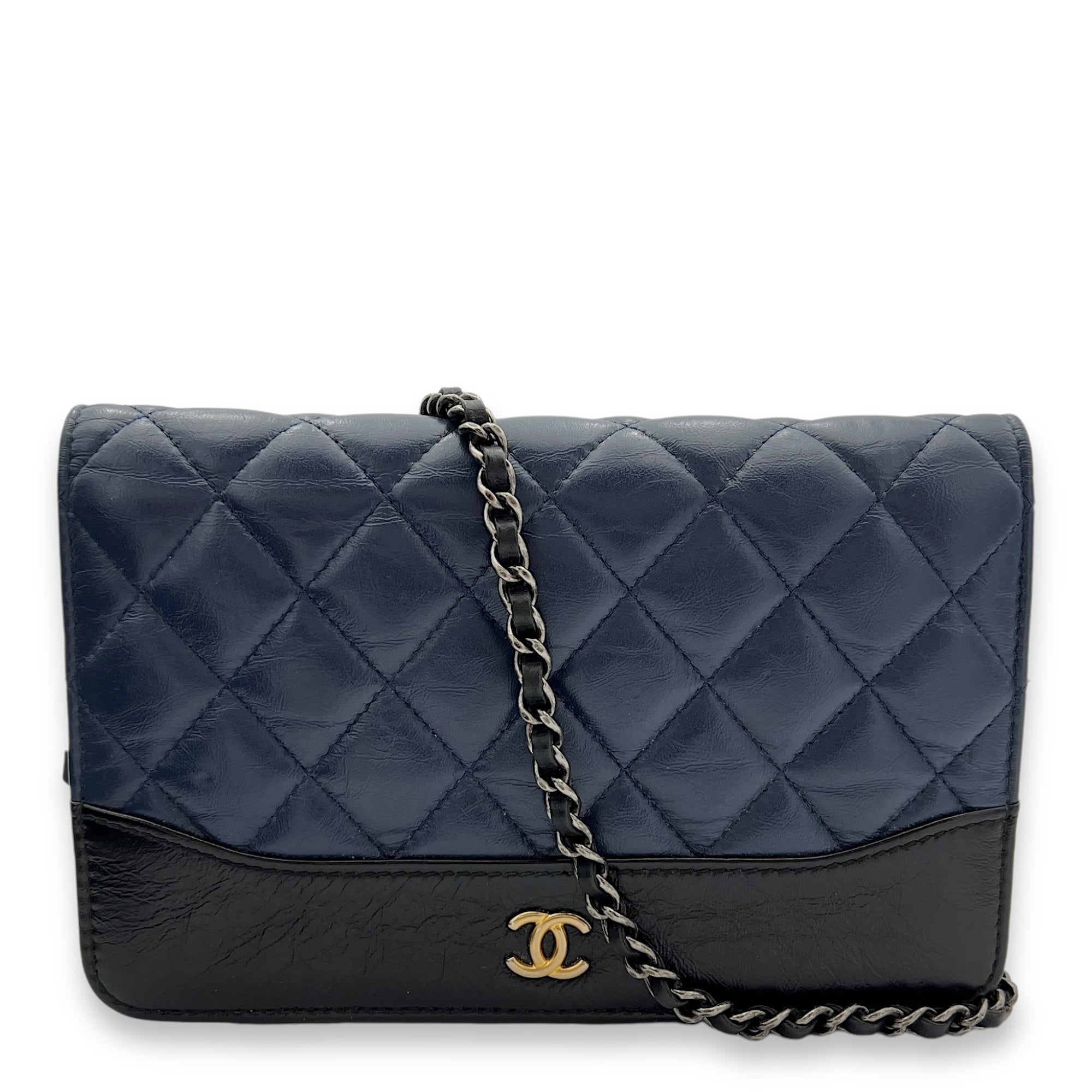 Chanel Gabrielle Blue Wallet On Chain in Calfskin Gold hardware Singapore
