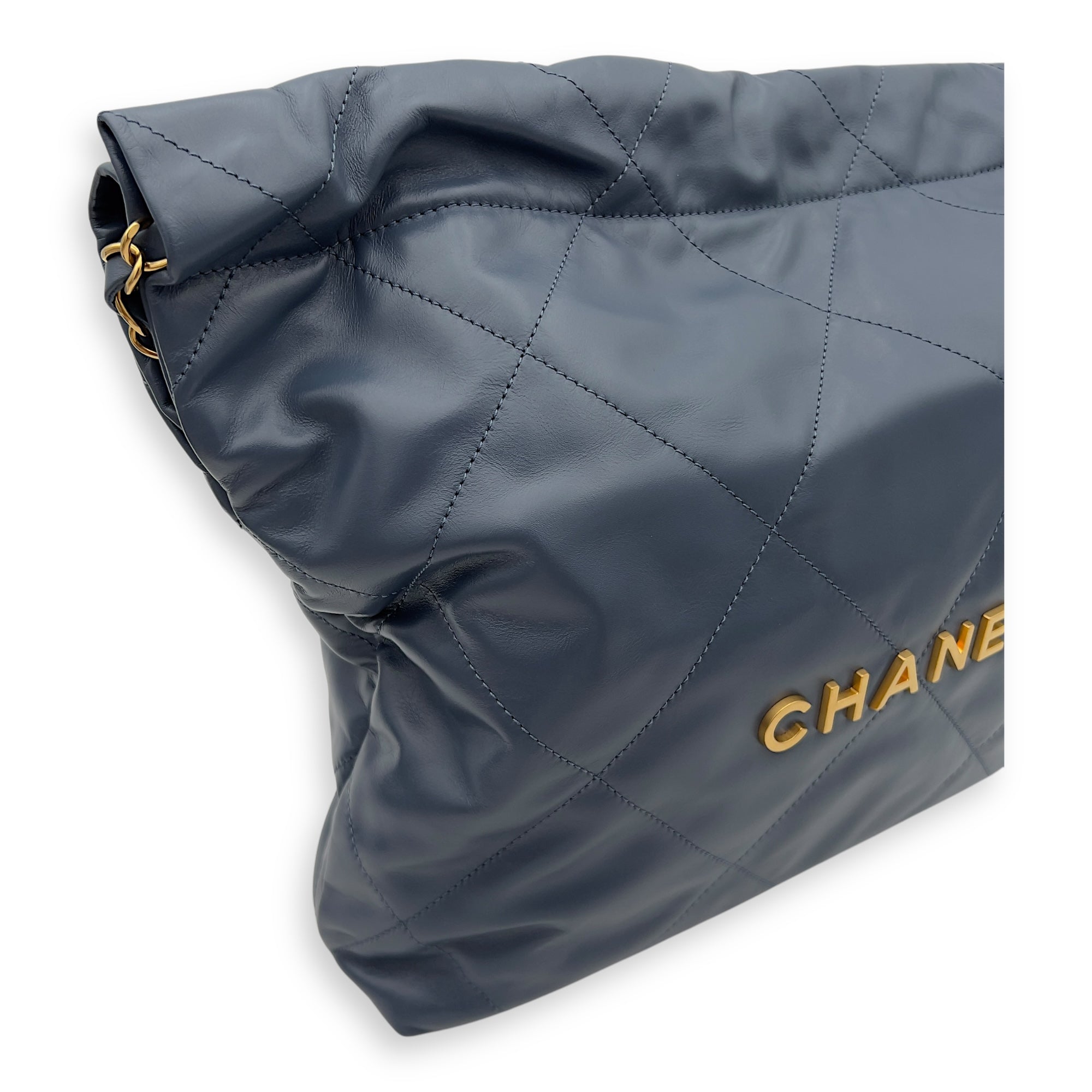 Chanel C22 Shoulder Bag Blue in Lambskin, Gold hardware_10