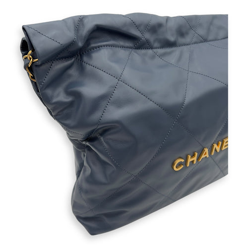 Chanel C22 Shoulder Bag Blue in Lambskin, Gold hardware_10