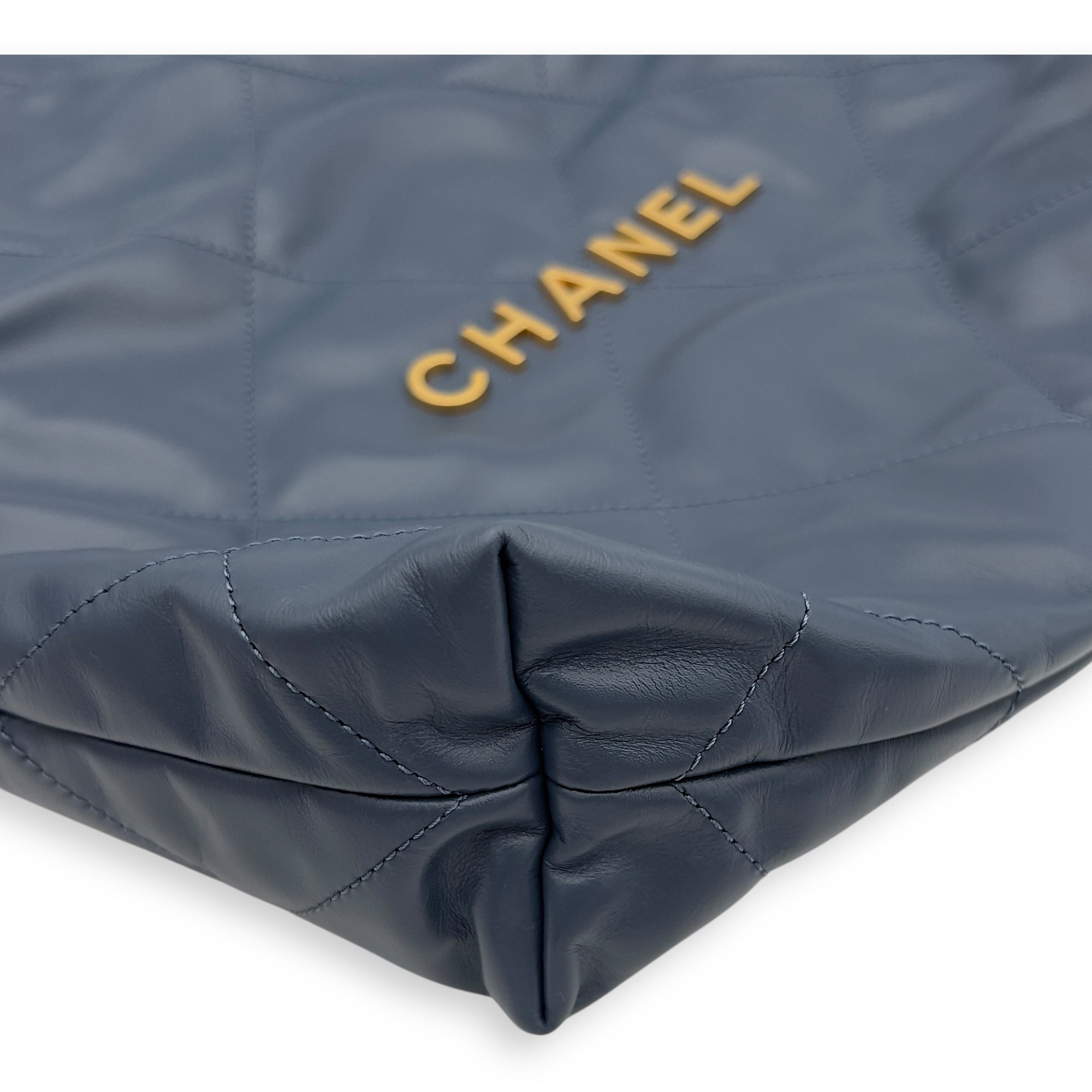Chanel C22 Shoulder Bag Blue in Lambskin, Gold hardware_12