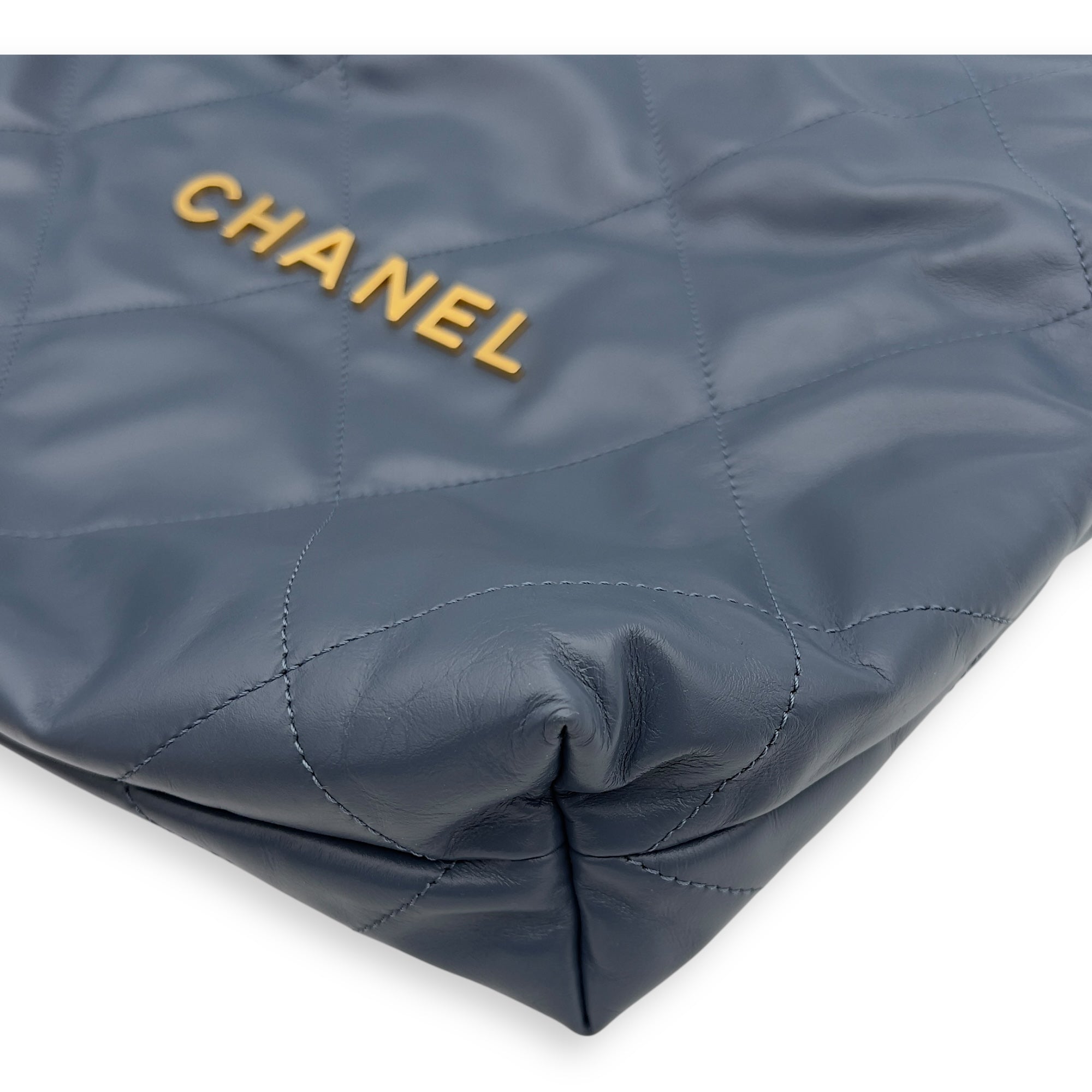 Chanel C22 Shoulder Bag Blue in Lambskin, Gold hardware_13