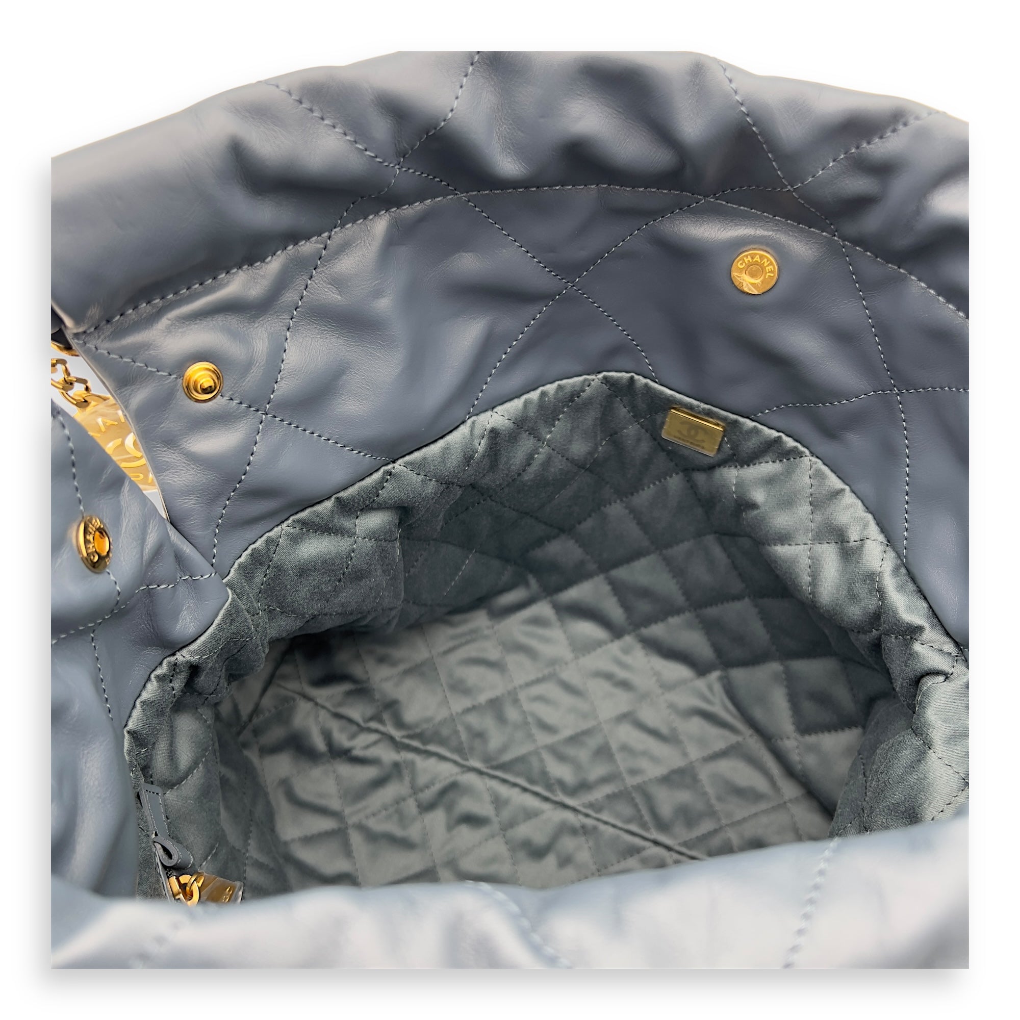 Chanel C22 Shoulder Bag Blue in Lambskin, Gold hardware_7