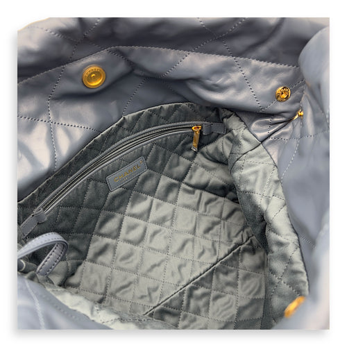 Chanel C22 Shoulder Bag Blue in Lambskin, Gold hardware_8