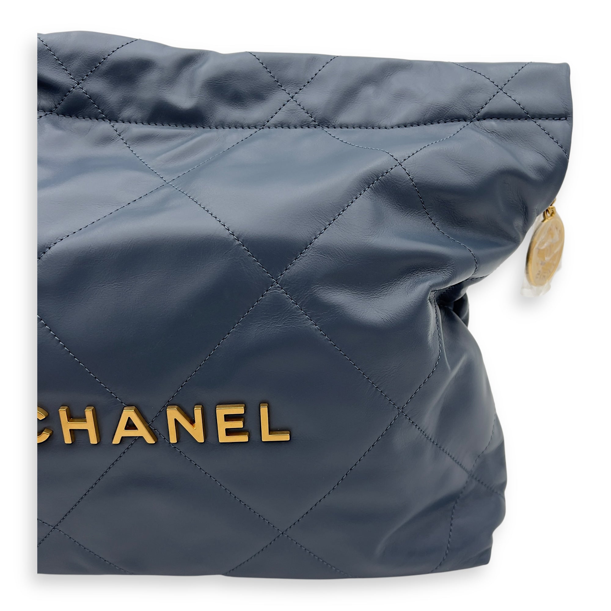 Chanel C22 Shoulder Bag Blue in Lambskin, Gold hardware_9