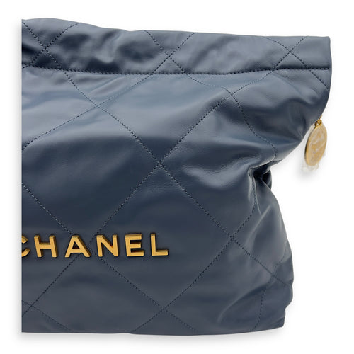 Chanel C22 Shoulder Bag Blue in Lambskin, Gold hardware_9