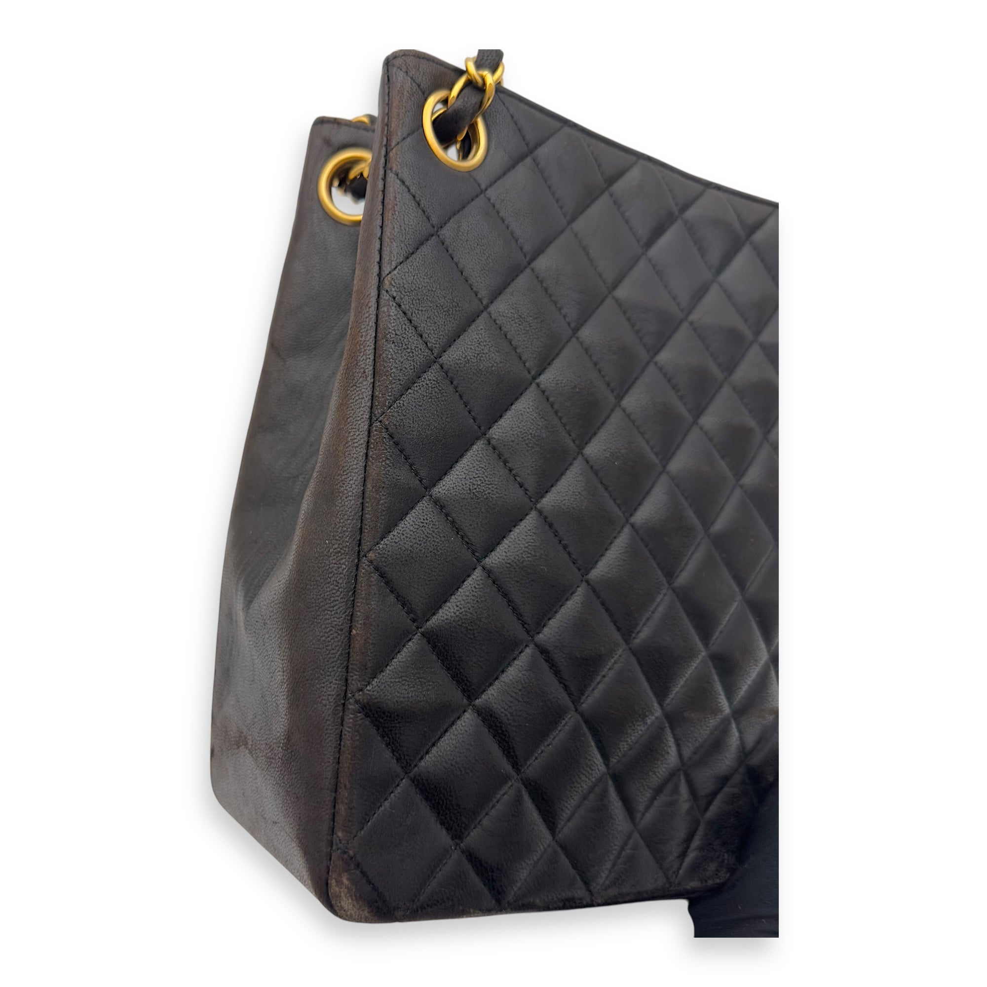 Chanel Vintage CC Tote Bag Black in Lambskin, Gold hardware_12