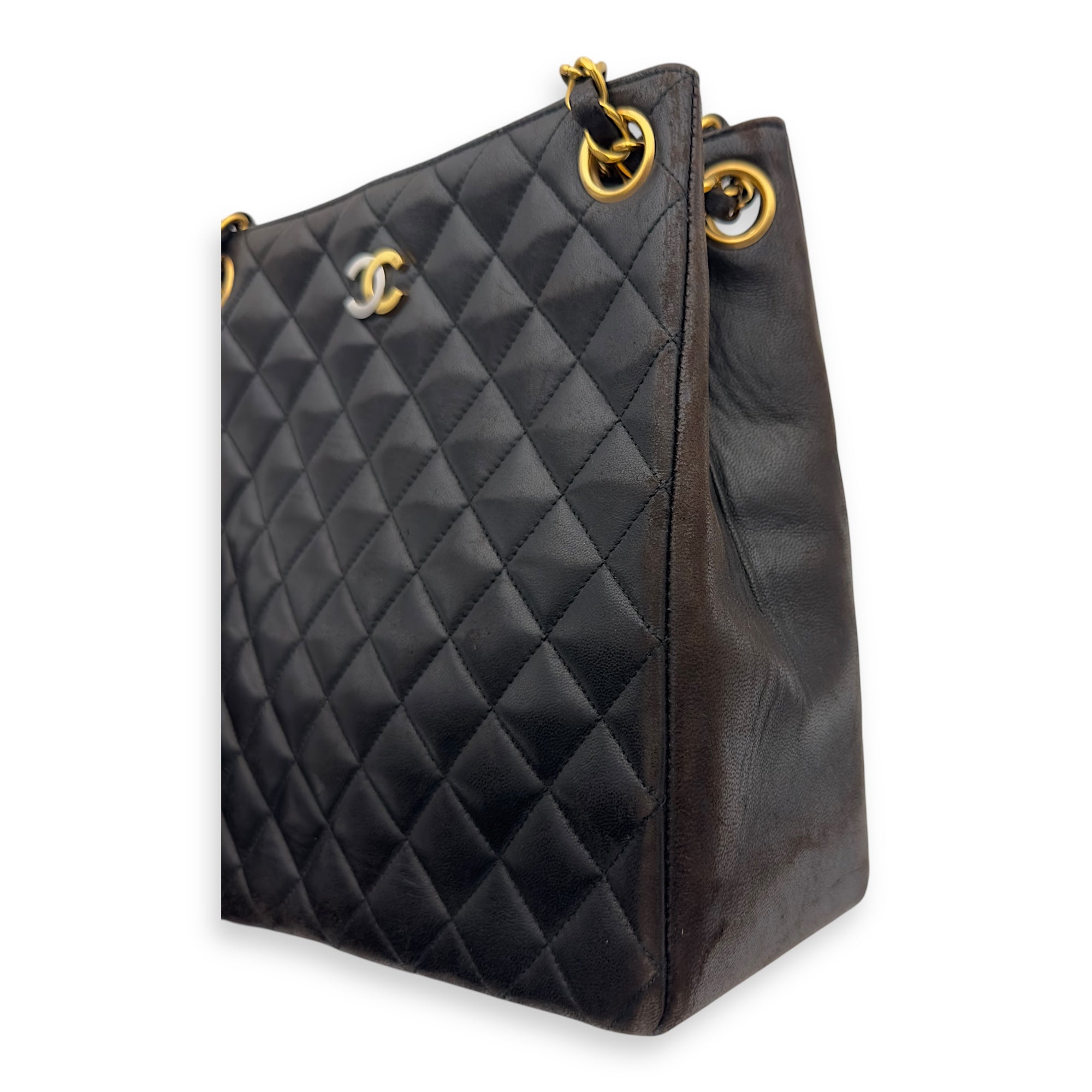 Chanel Vintage CC Tote Bag Black in Lambskin, Gold hardware_14