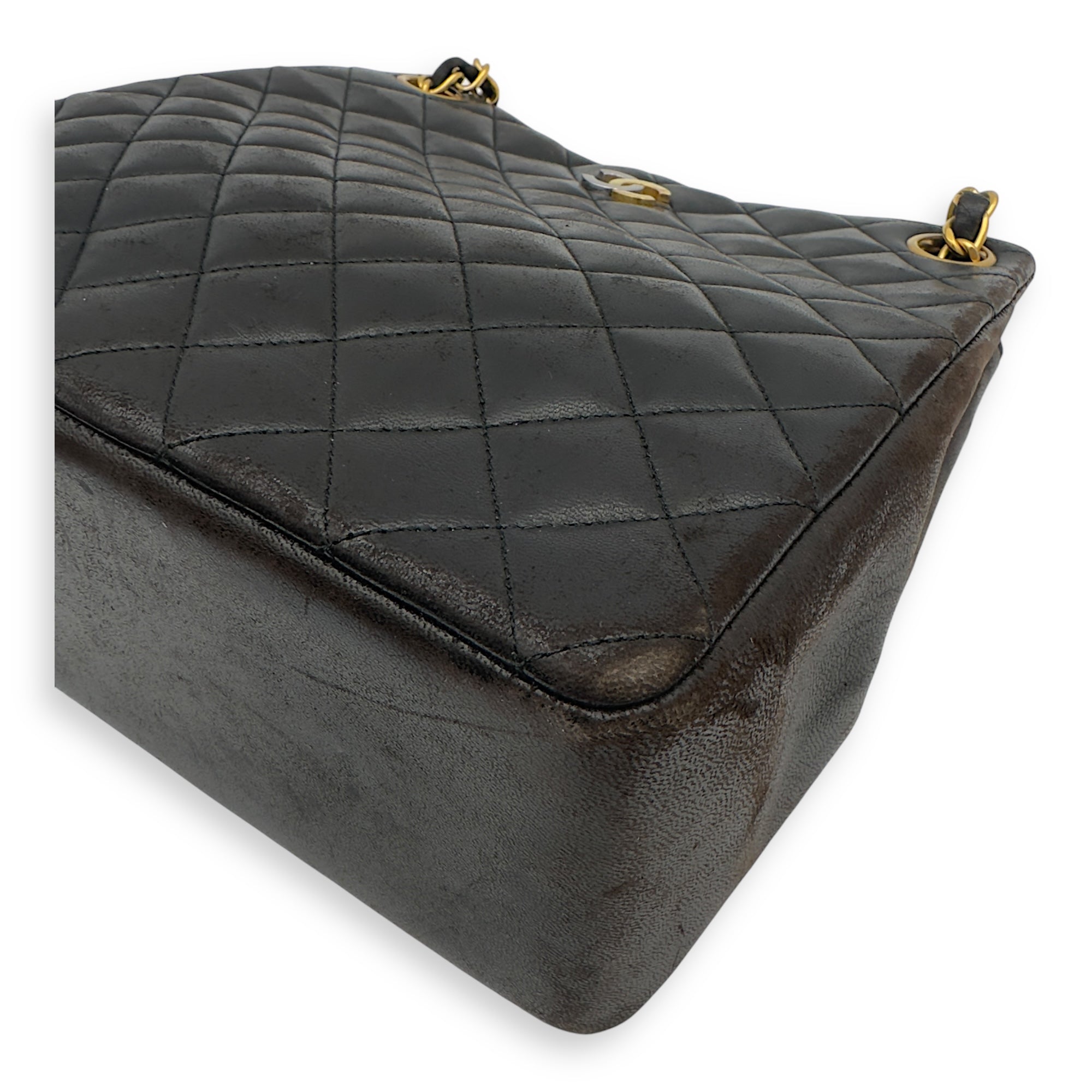 Chanel Vintage CC Tote Bag Black in Lambskin, Gold hardware_19