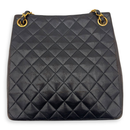 Chanel Vintage CC Tote Bag Black in Lambskin, Gold hardware_2