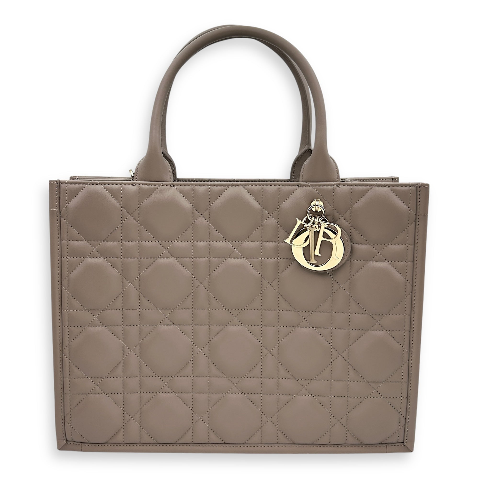 Book Tote Medium Warm Taupe Crossbody Bag in Macrocannage Calfskin, Gold hardware