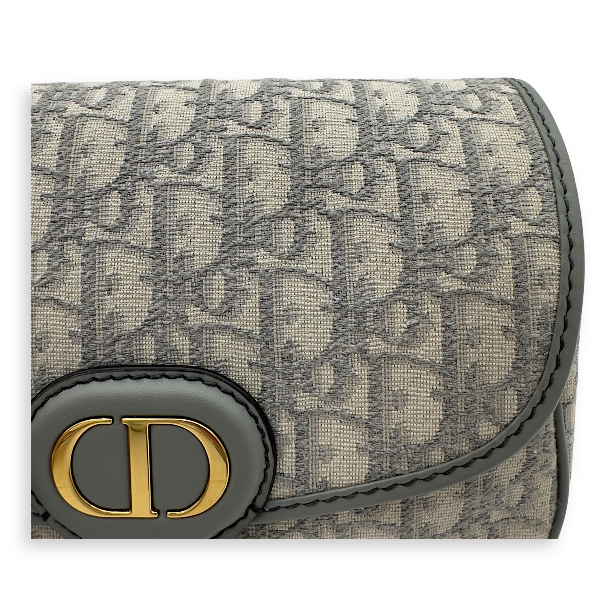 Christian Dior Bobby Crossbody Bag Grey in Jacquard, Gold hardware_11