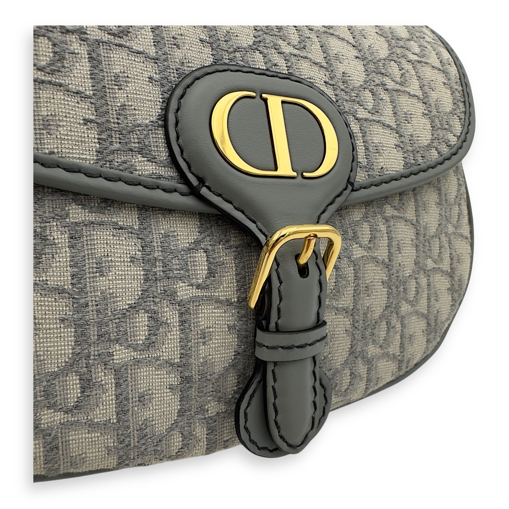 Christian Dior Bobby Crossbody Bag Grey in Jacquard, Gold hardware_12
