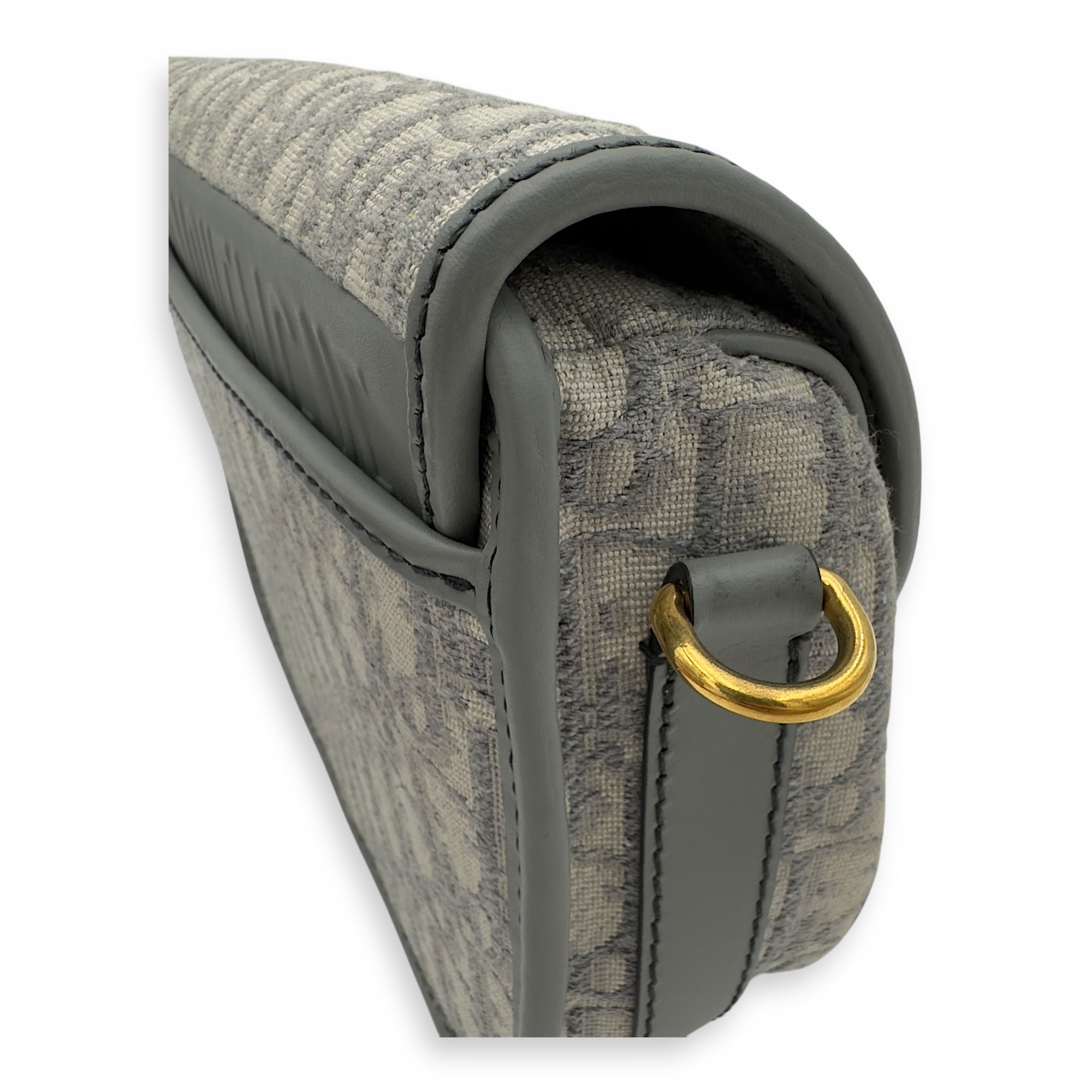 Christian Dior Bobby Crossbody Bag Grey in Jacquard, Gold hardware_16