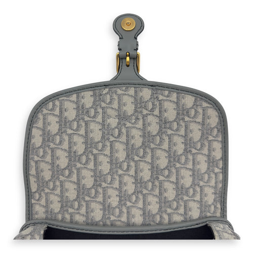Christian Dior Bobby Crossbody Bag Grey in Jacquard, Gold hardware_18