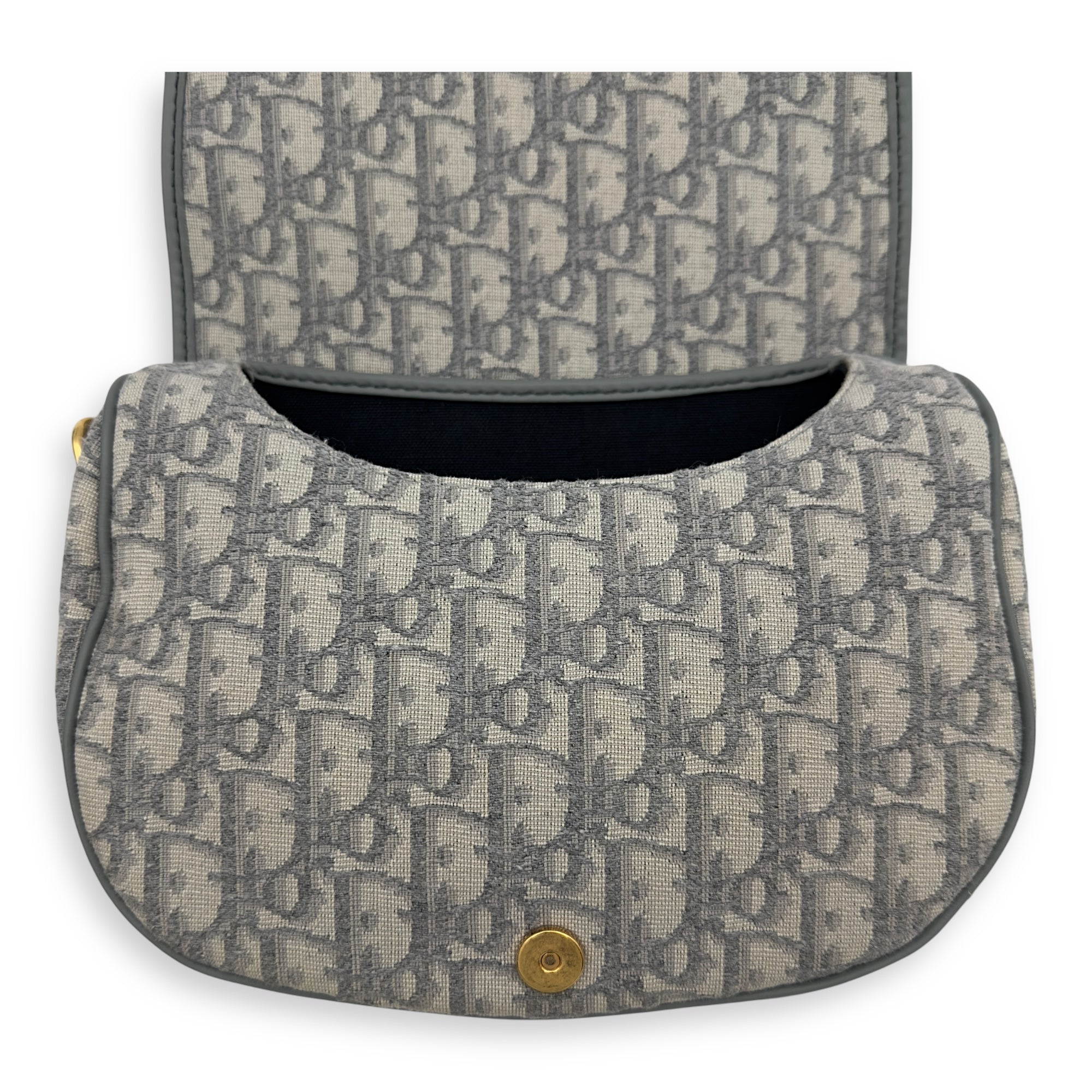 Christian Dior Bobby Crossbody Bag Grey in Jacquard, Gold hardware_19