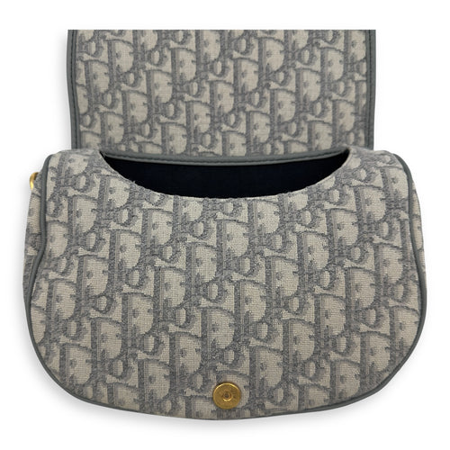 Christian Dior Bobby Crossbody Bag Grey in Jacquard, Gold hardware_19
