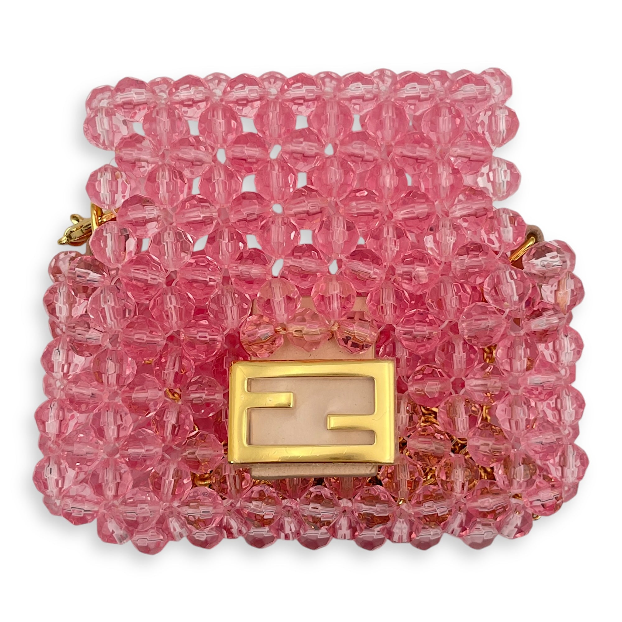 Fendi Beaded Baguette Charm/Crossbody Pico Pink Bag Accessory in