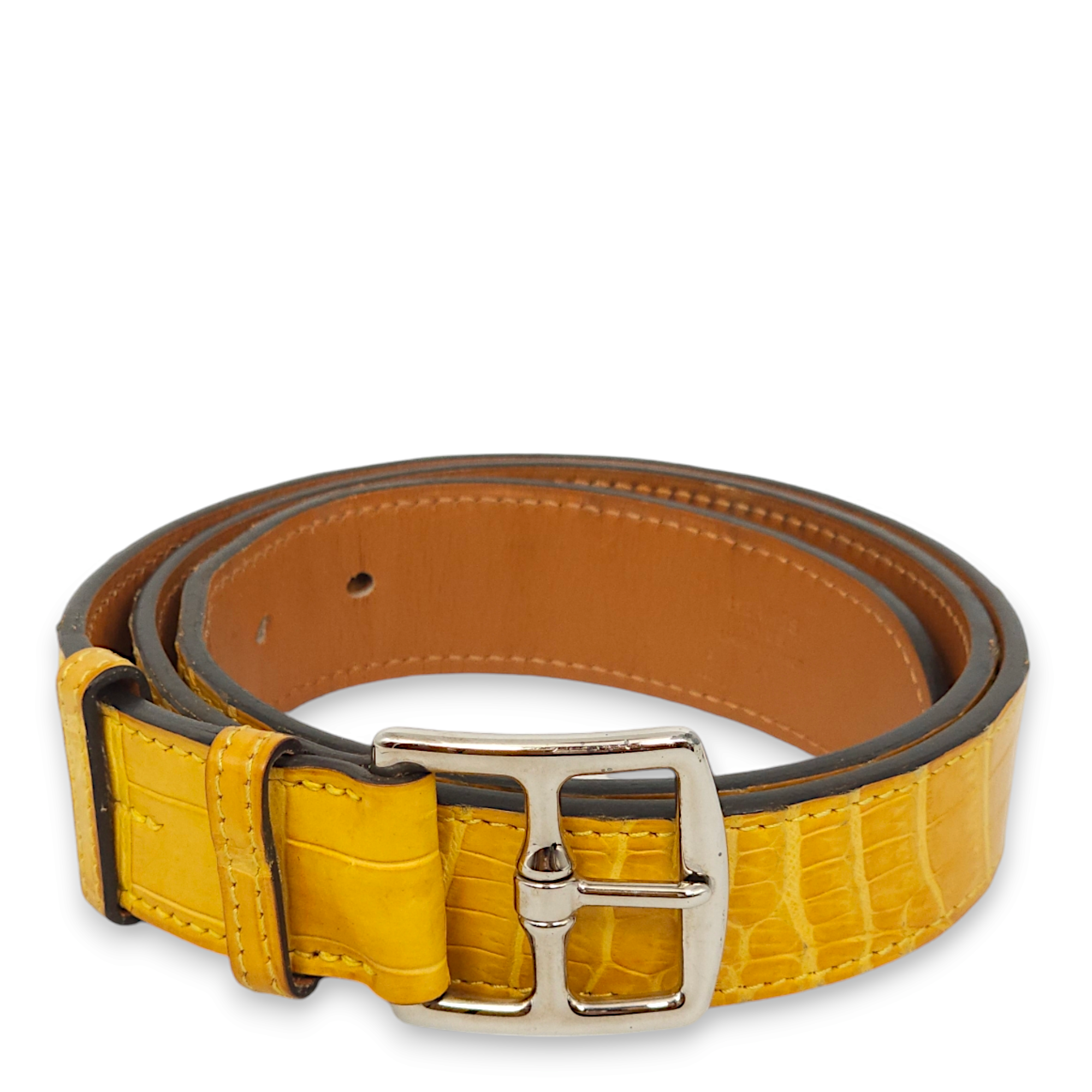 Hermès Etriviere 85cm by 32mm Jaune Belt in Matte Porosus 
