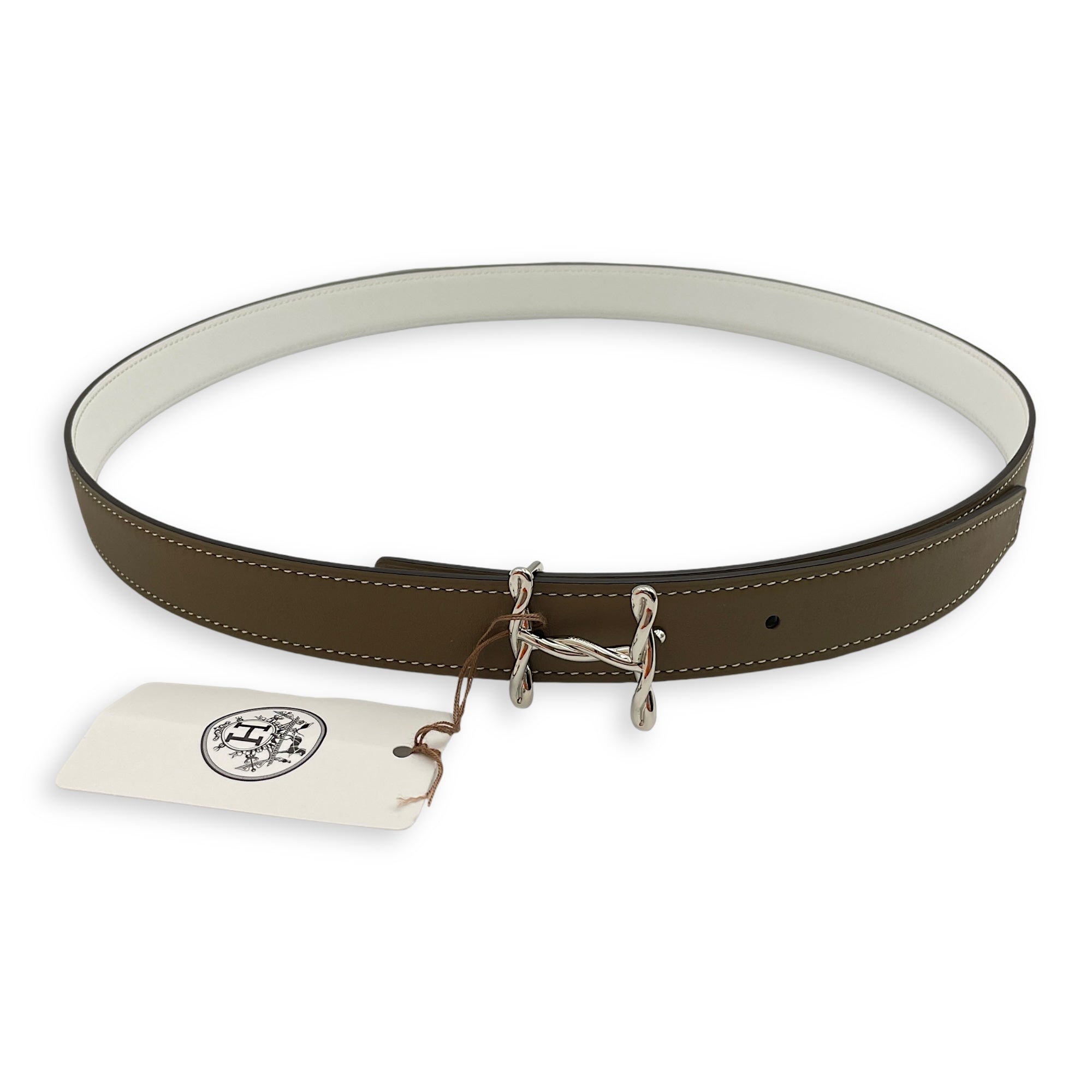 Hermès H Torsade 90 Etoupe/Blanc Belt in Swift/Epsom