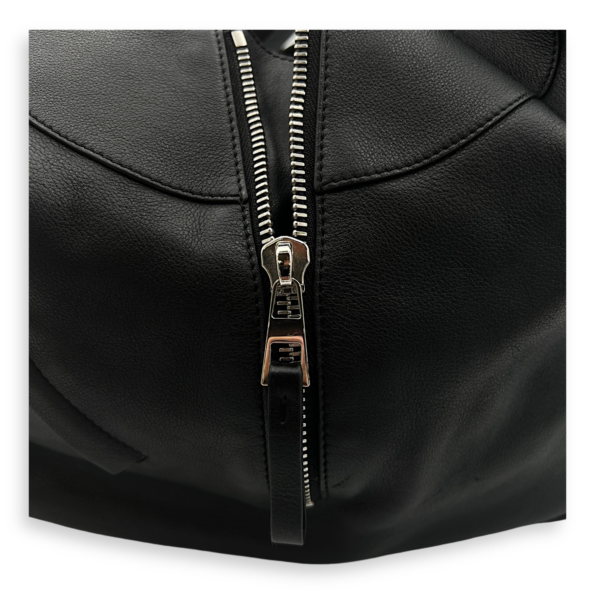 Hammock Medium Black Top Handle Bag in Calfskin, Silver hardware