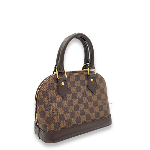 Alma BB Damier Ebene Top Handle Bag in Coated Canvas, Gold hardware