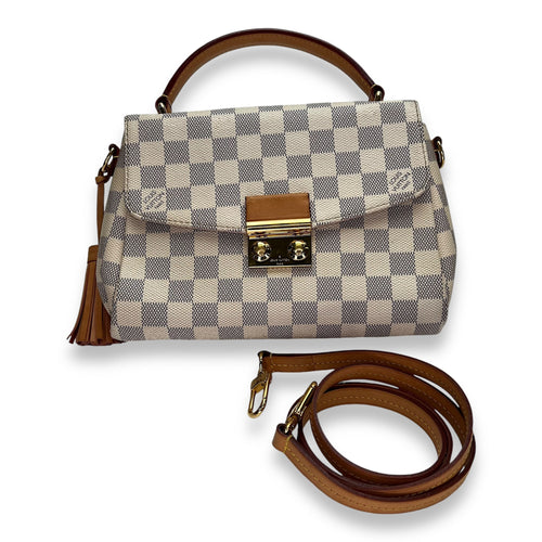 Croisette Damier Azur Top Handle Bag in Coated Canvas, Gold hardware