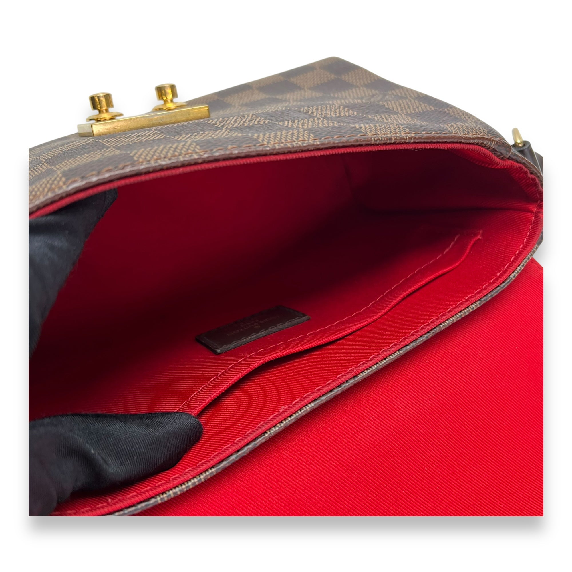 Croisette Damier Ebene Top Handle Bag in Coated Canvas, Gold hardware