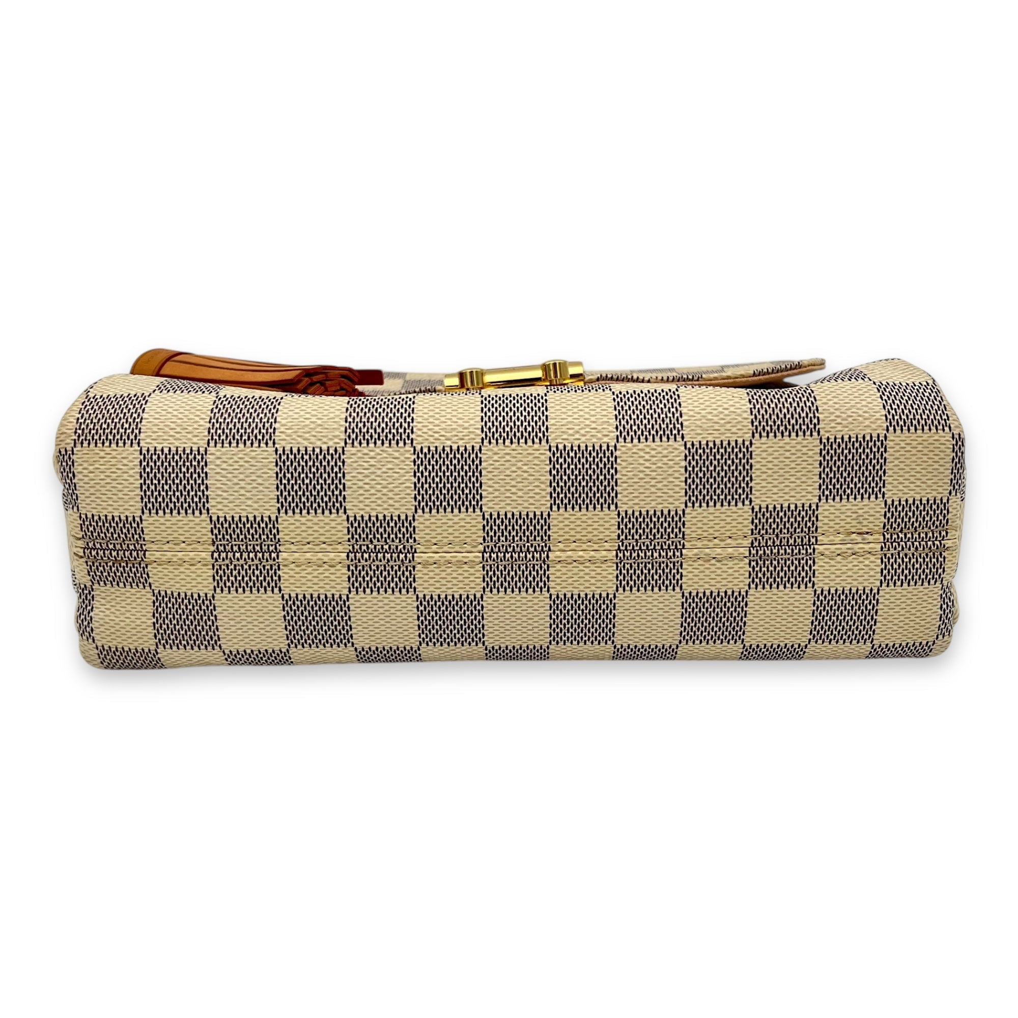 Croisette Top Handle Bag Damier Azur in Coated Canvas, Gold hardware