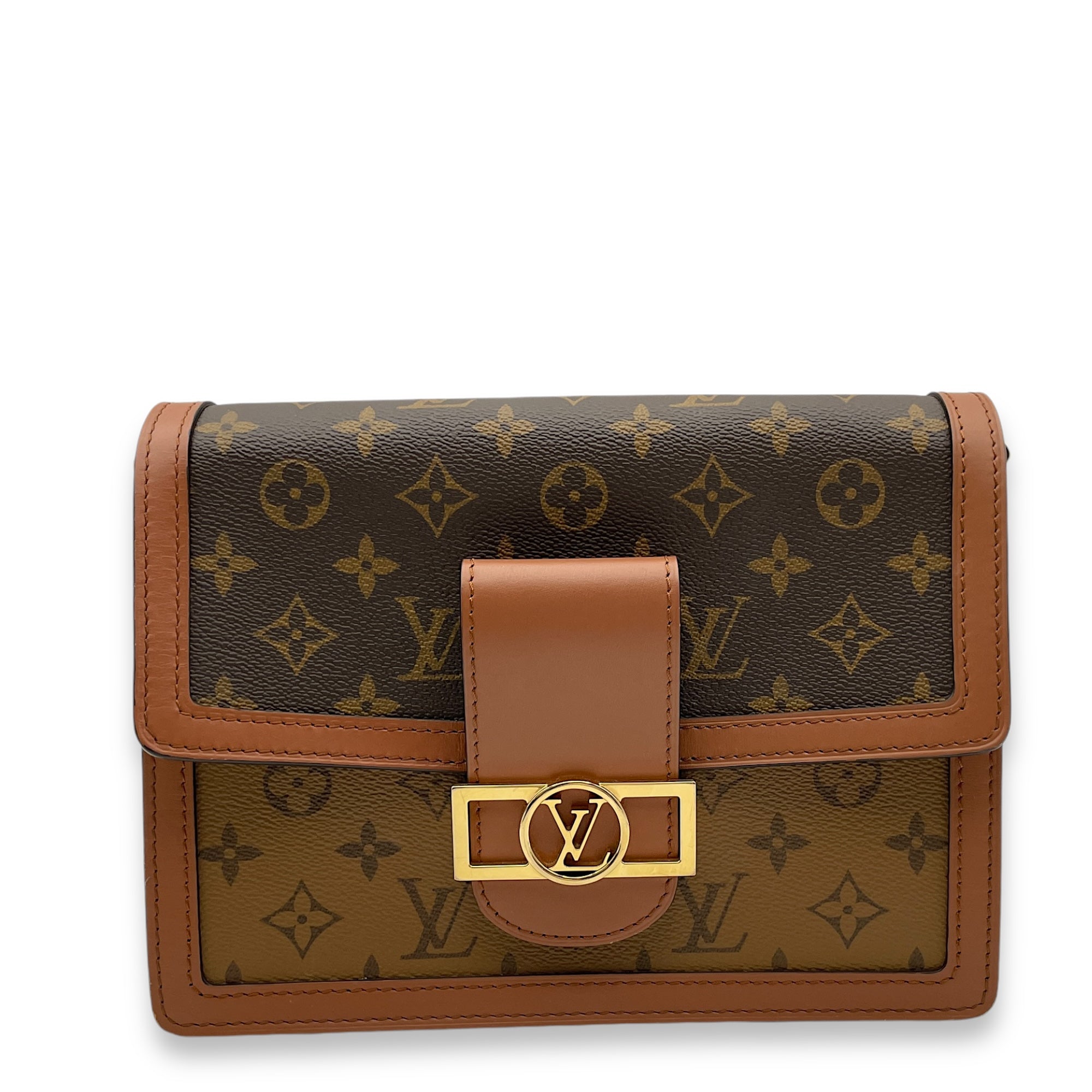 Louis Vuitton Dauphine MM Reverse Monogram Shoulder Bag in Monogram Coated Canvas Gold hardware Singapore