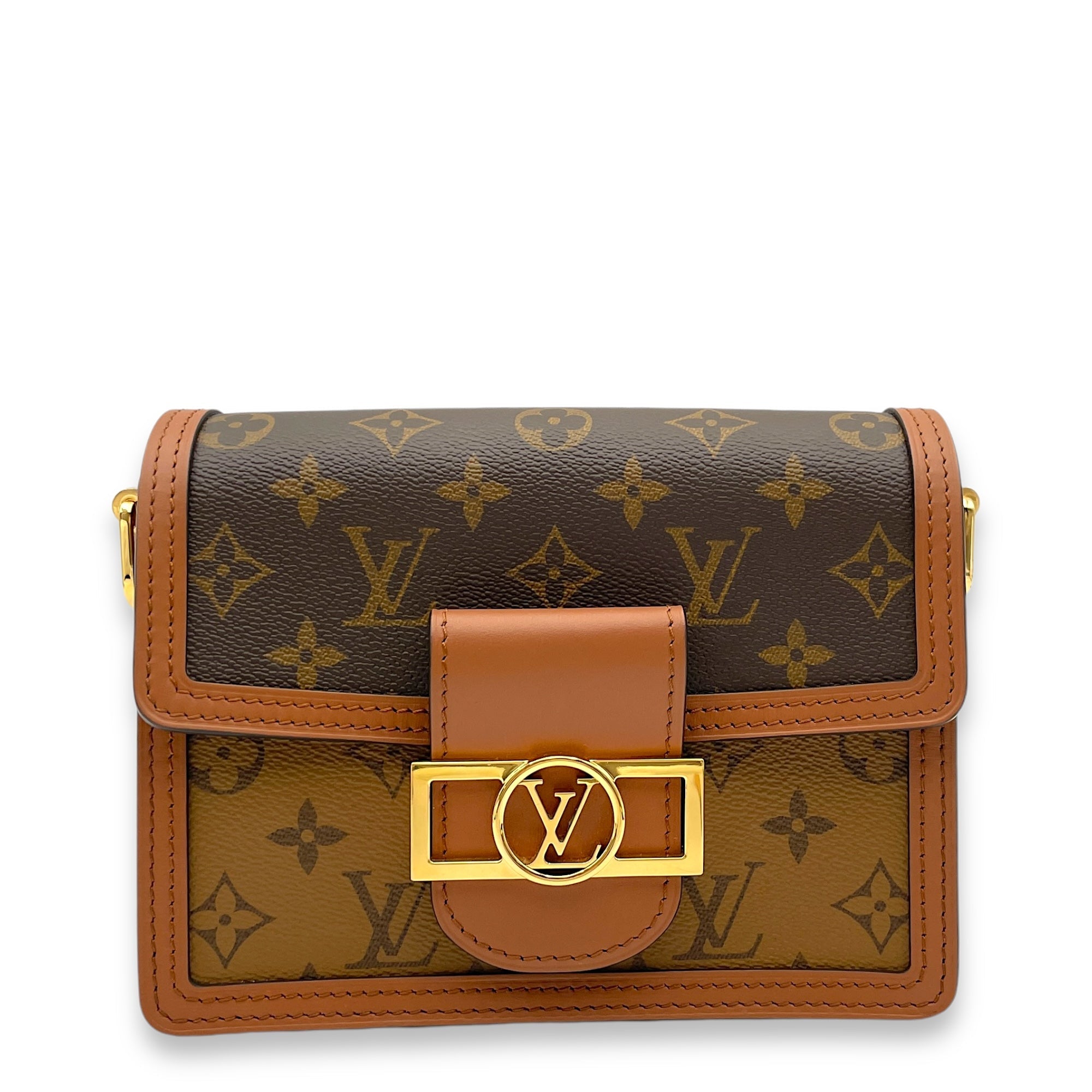 Louis Vuitton Dauphine Mini Reverse Monogram Shoulder Bag in Monogram Coated Canvas Gold hardware Singapore