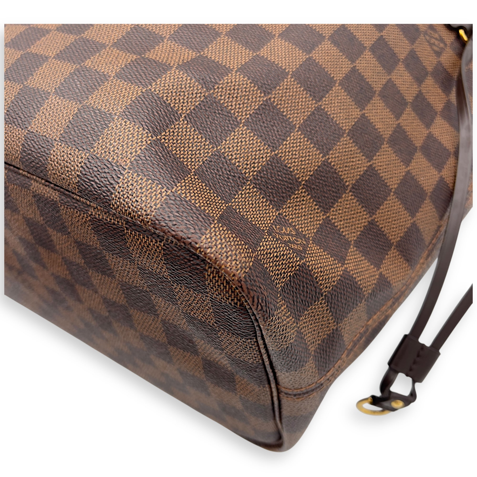 Louis Vuitton Neverfull Tote Bag MM Damier Ebene in Coated Canvas, Gold hardware_10