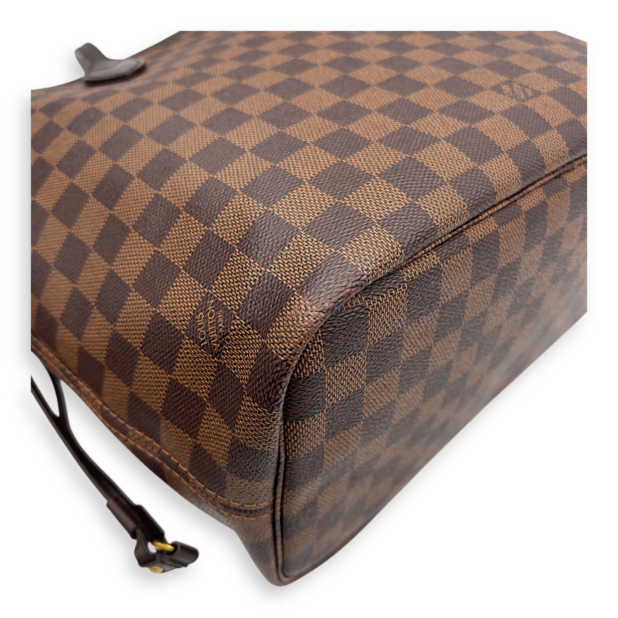 Louis Vuitton Neverfull Tote Bag MM Damier Ebene in Coated Canvas, Gold hardware_11