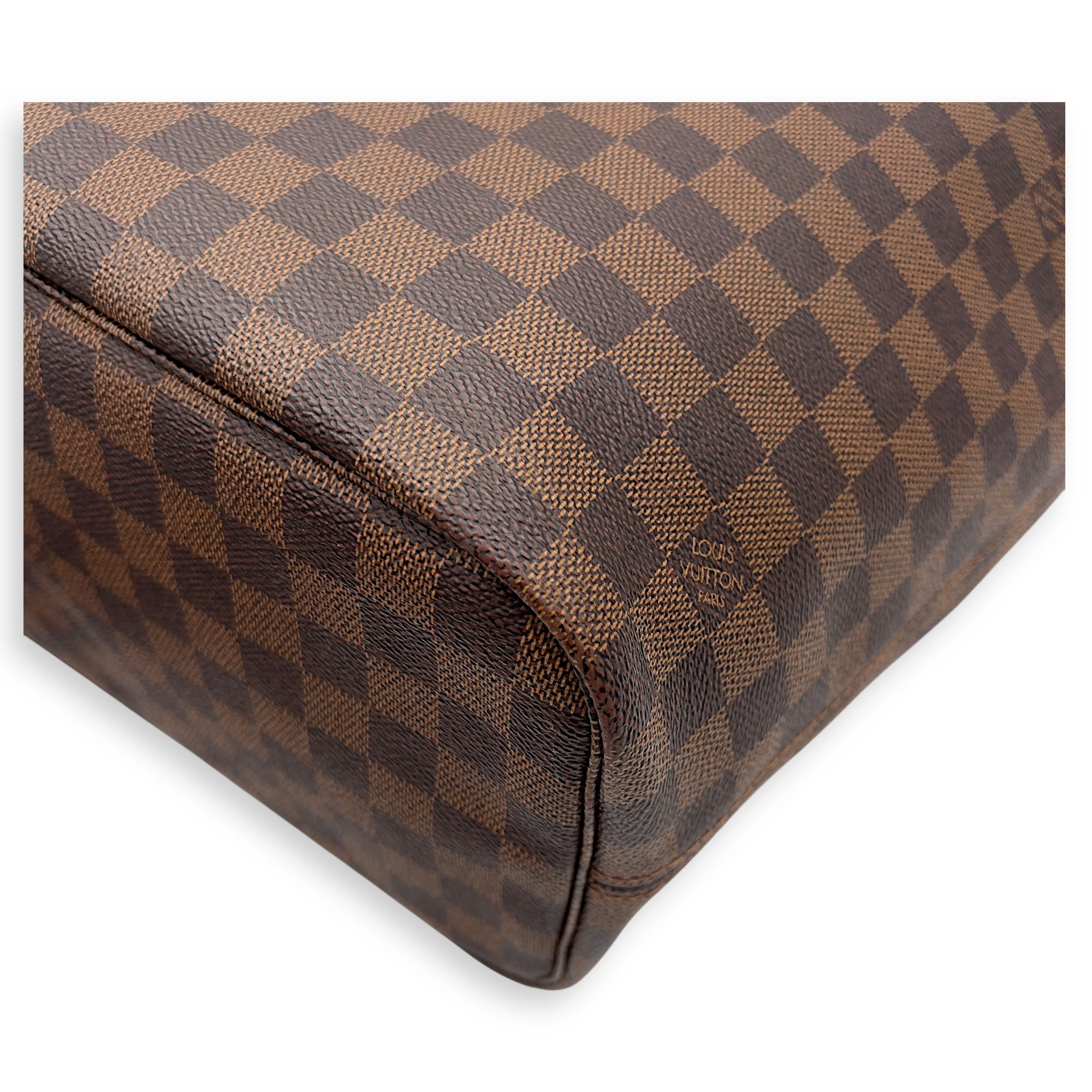 Louis Vuitton Neverfull Tote Bag MM Damier Ebene in Coated Canvas, Gold hardware_12
