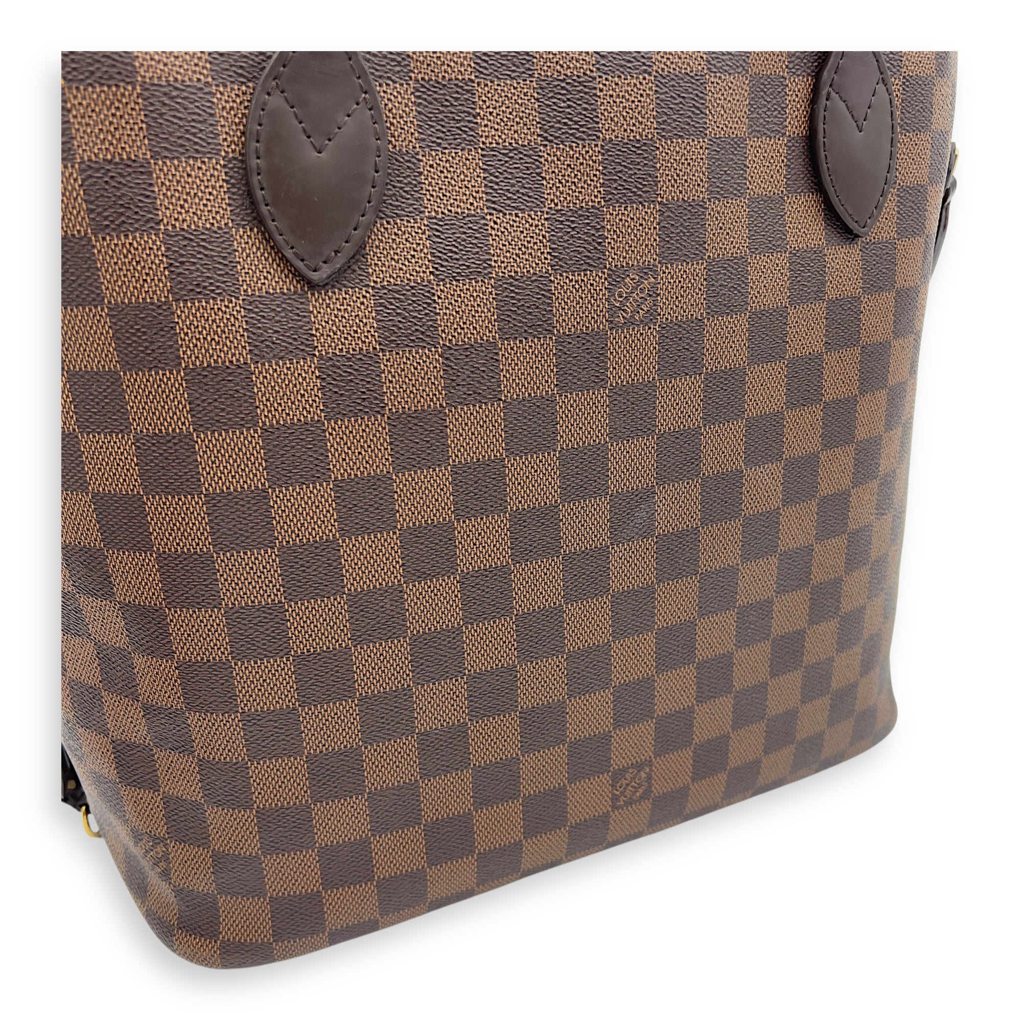 Louis Vuitton Neverfull Tote Bag MM Damier Ebene in Coated Canvas, Gold hardware_14