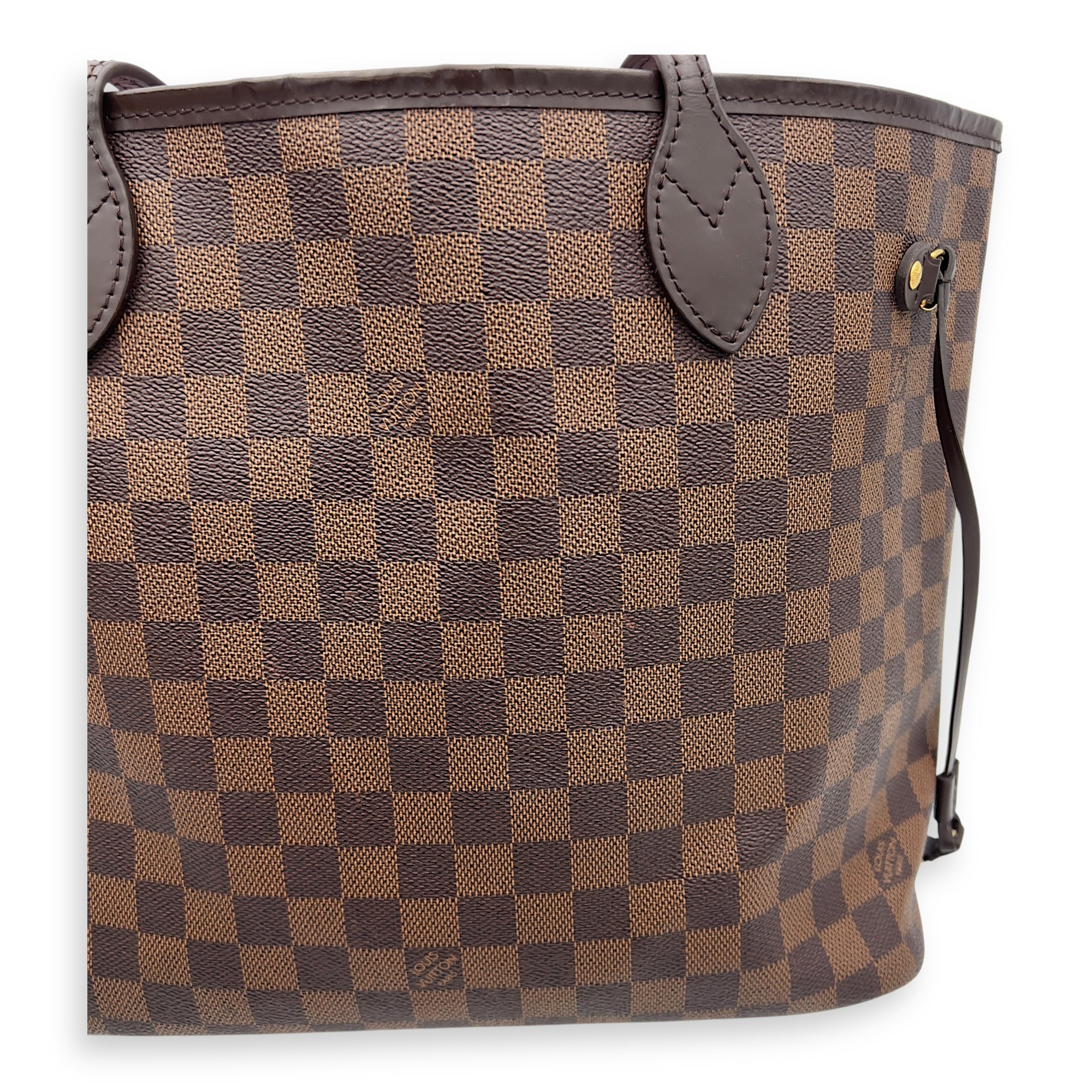 Louis Vuitton Neverfull Tote Bag MM Damier Ebene in Coated Canvas, Gold hardware_16