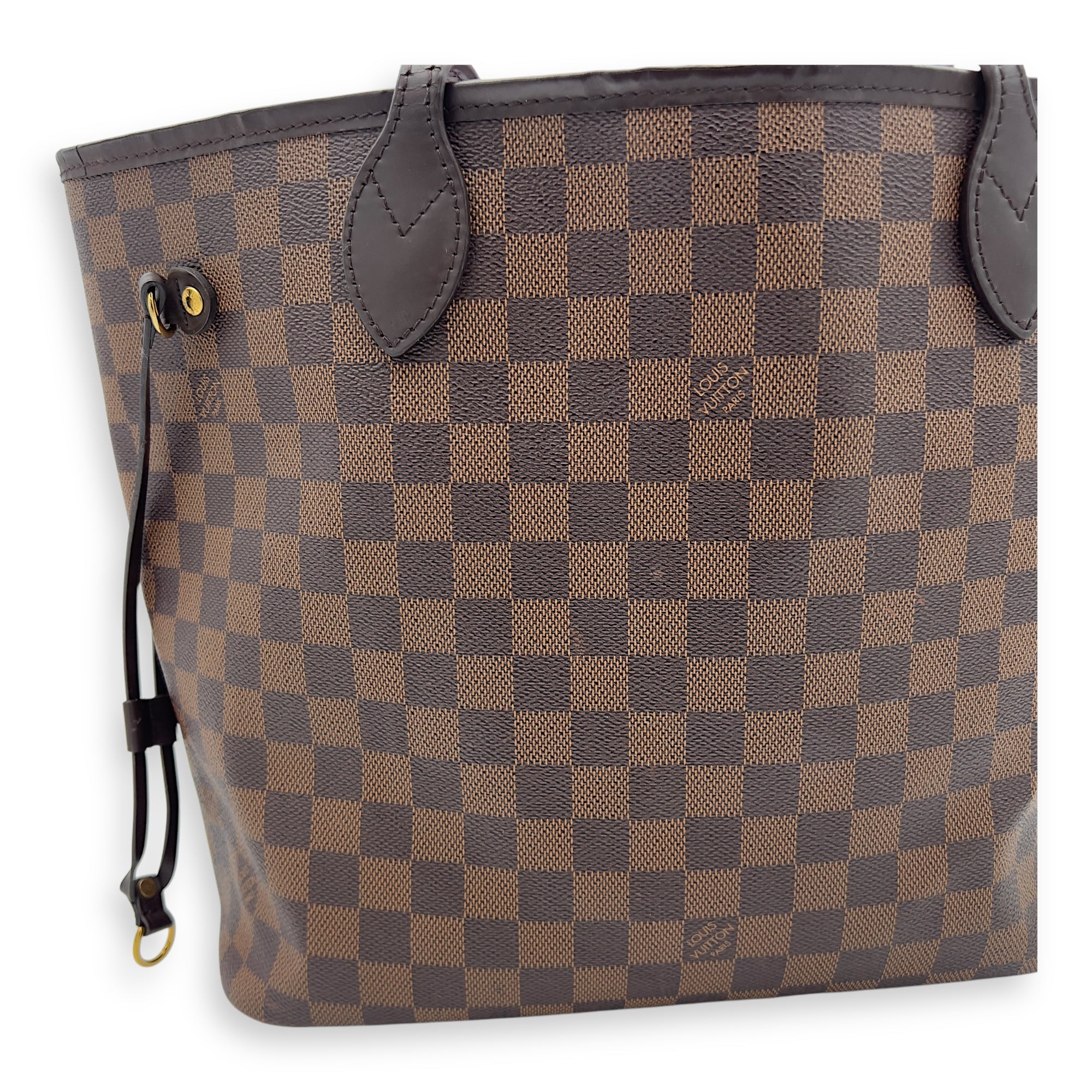 Louis Vuitton Neverfull Tote Bag MM Damier Ebene in Coated Canvas, Gold hardware_17