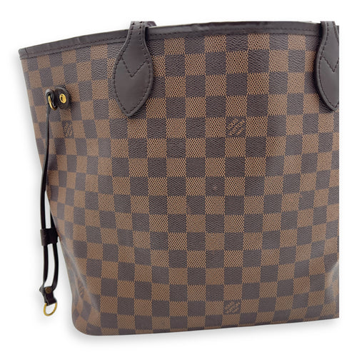 Louis Vuitton Neverfull Tote Bag MM Damier Ebene in Coated Canvas, Gold hardware_17