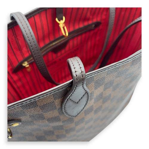 Louis Vuitton Neverfull Tote Bag MM Damier Ebene in Coated Canvas, Gold hardware_19