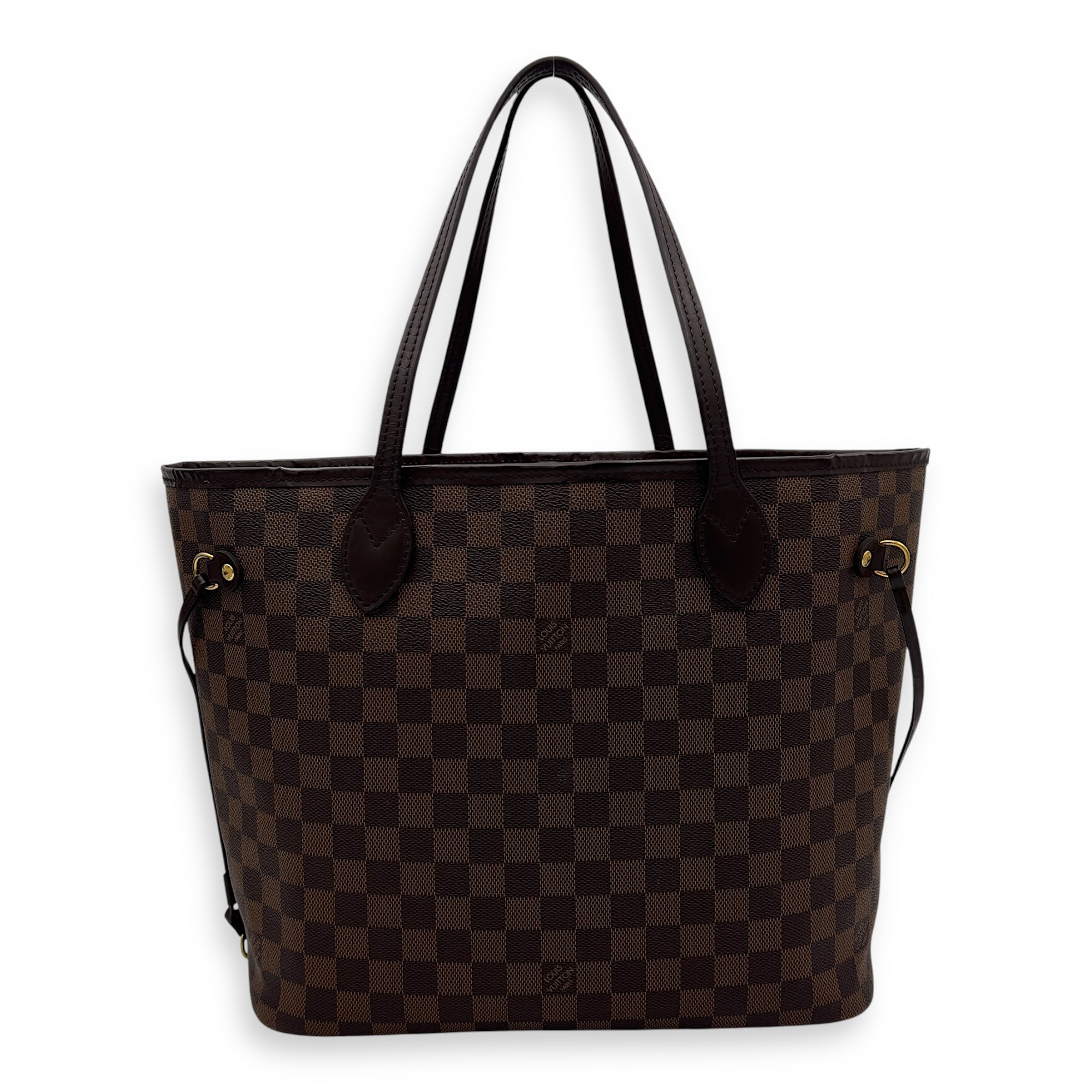 Louis Vuitton Neverfull Tote Bag MM Damier Ebene in Coated Canvas, Gold hardware_2