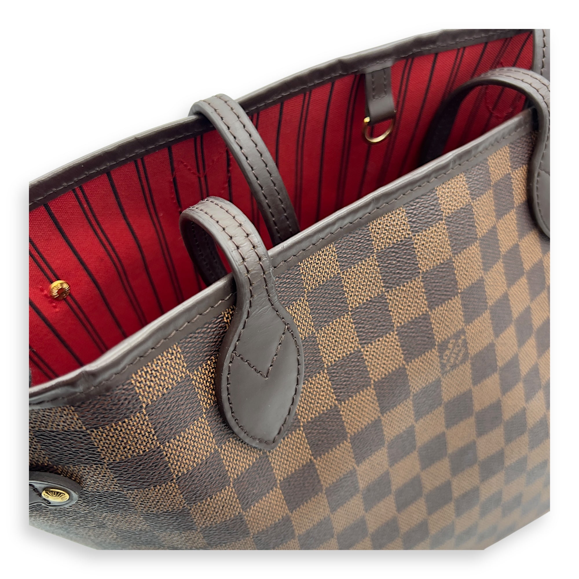 Louis Vuitton Neverfull Tote Bag MM Damier Ebene in Coated Canvas, Gold hardware_20