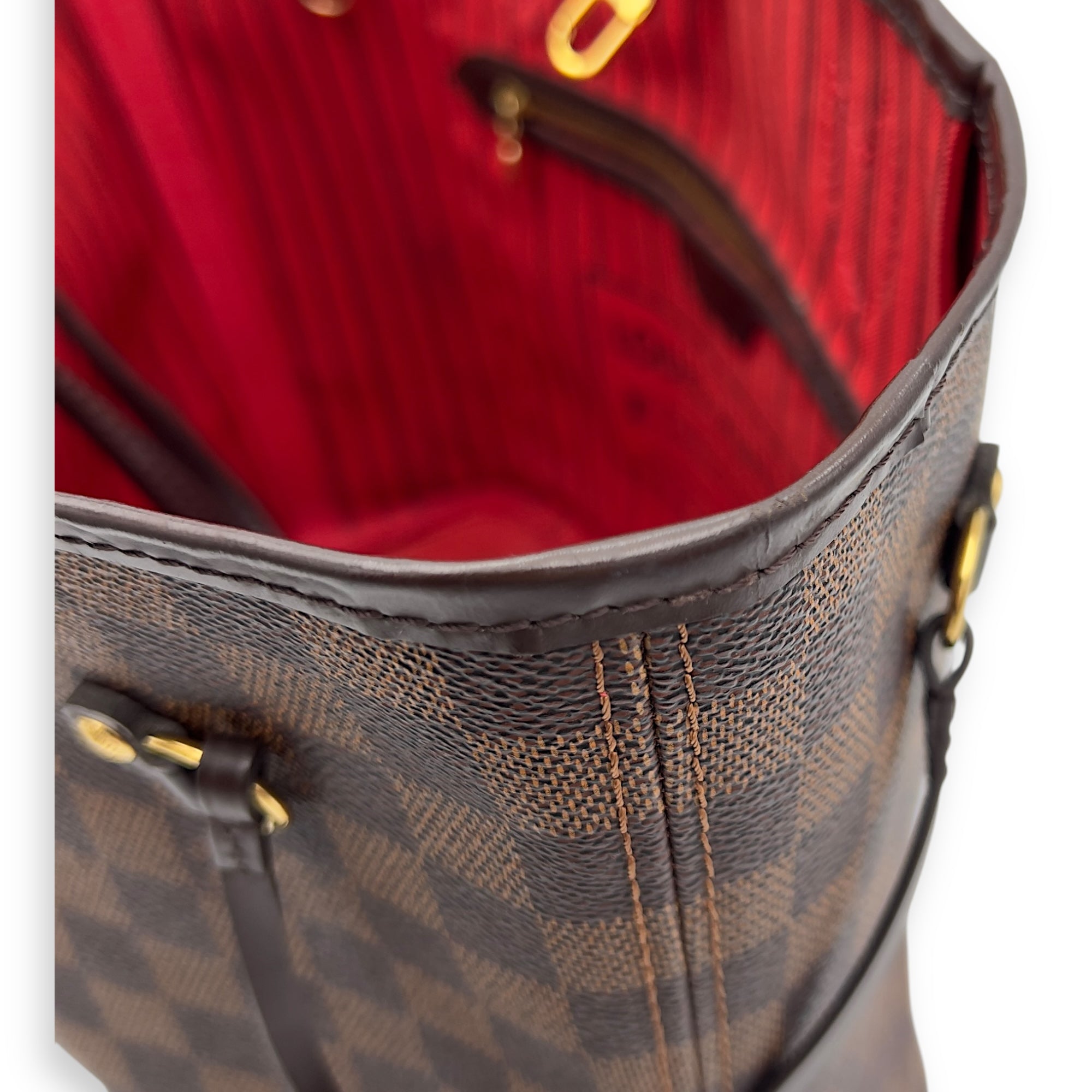 Louis Vuitton Neverfull Tote Bag MM Damier Ebene in Coated Canvas, Gold hardware_21